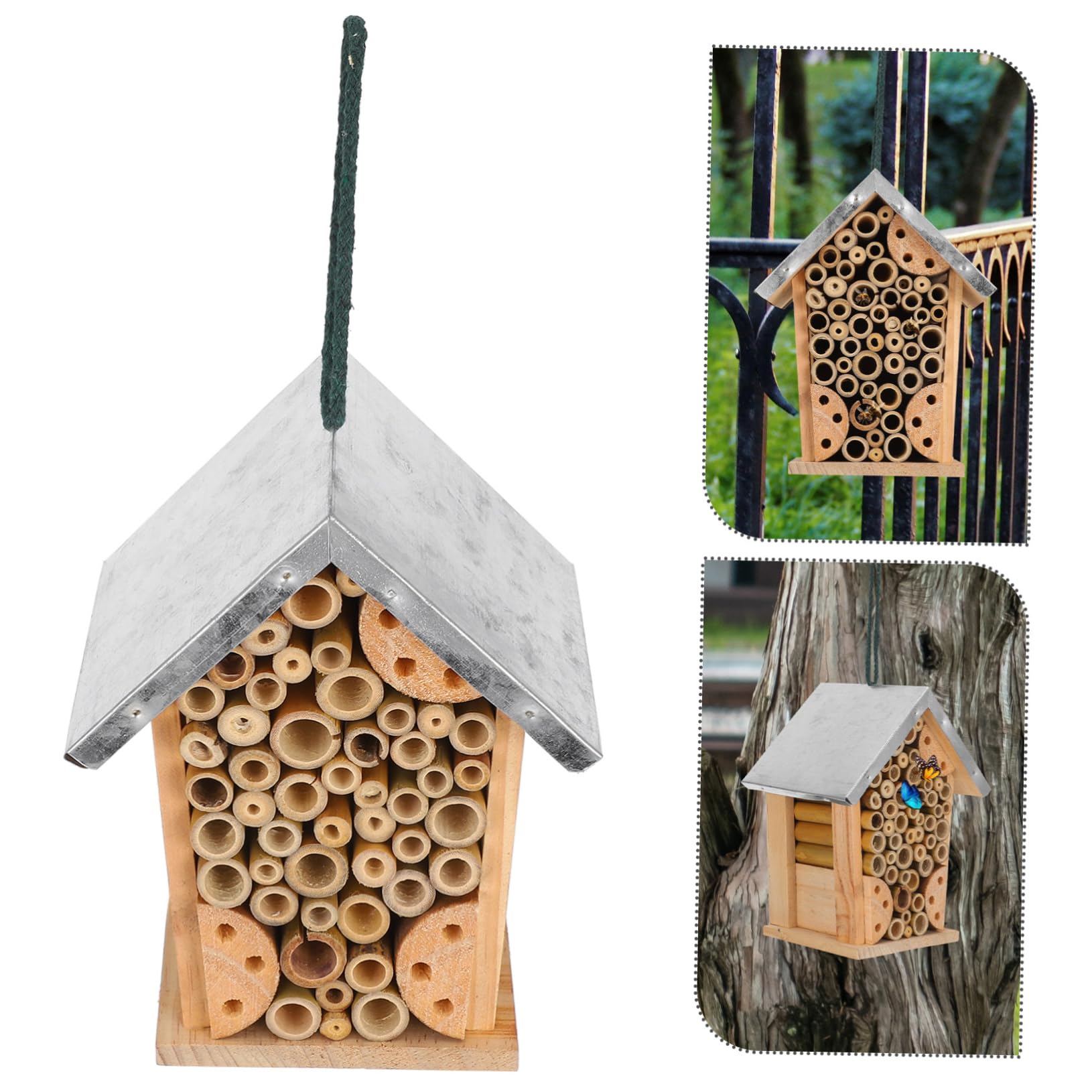 Bienenhotel und Eisen, Hängendes Insektenhaus für Garten | Bienen und Andere Bestäuber, Dekoratives Outdoor Element, Multifunktionales Design, Geräumig und Komfortabel