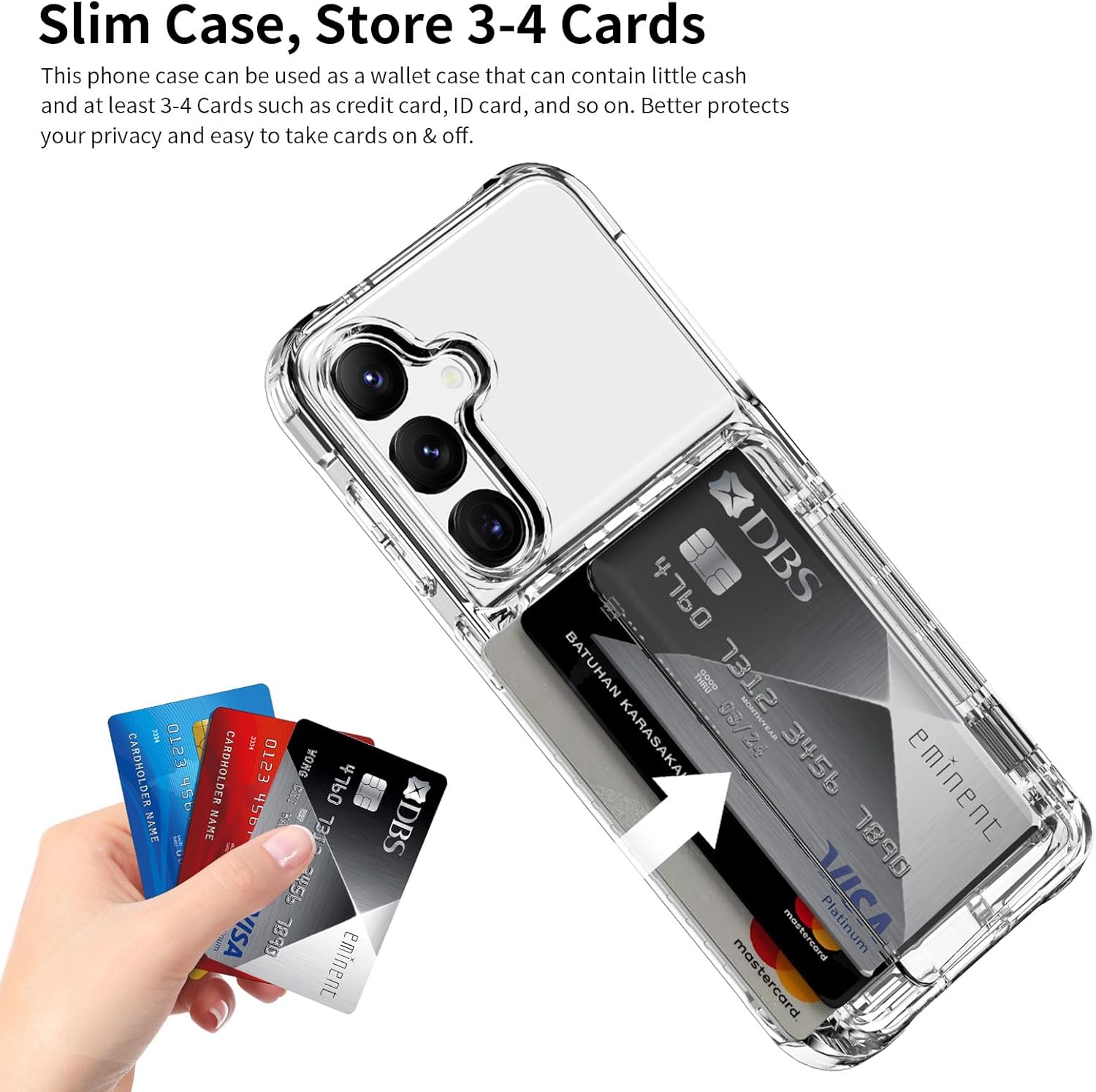 ACANDYA for Samsung Galaxy S24 Case Wallet Clear Protective Case with Credit Card Holder Heavy Duty Protection Shockproof Anti-Scratch Anti-Yellow Cover for Samsung Galaxy S24 6.2 inch Transparent - Image 3