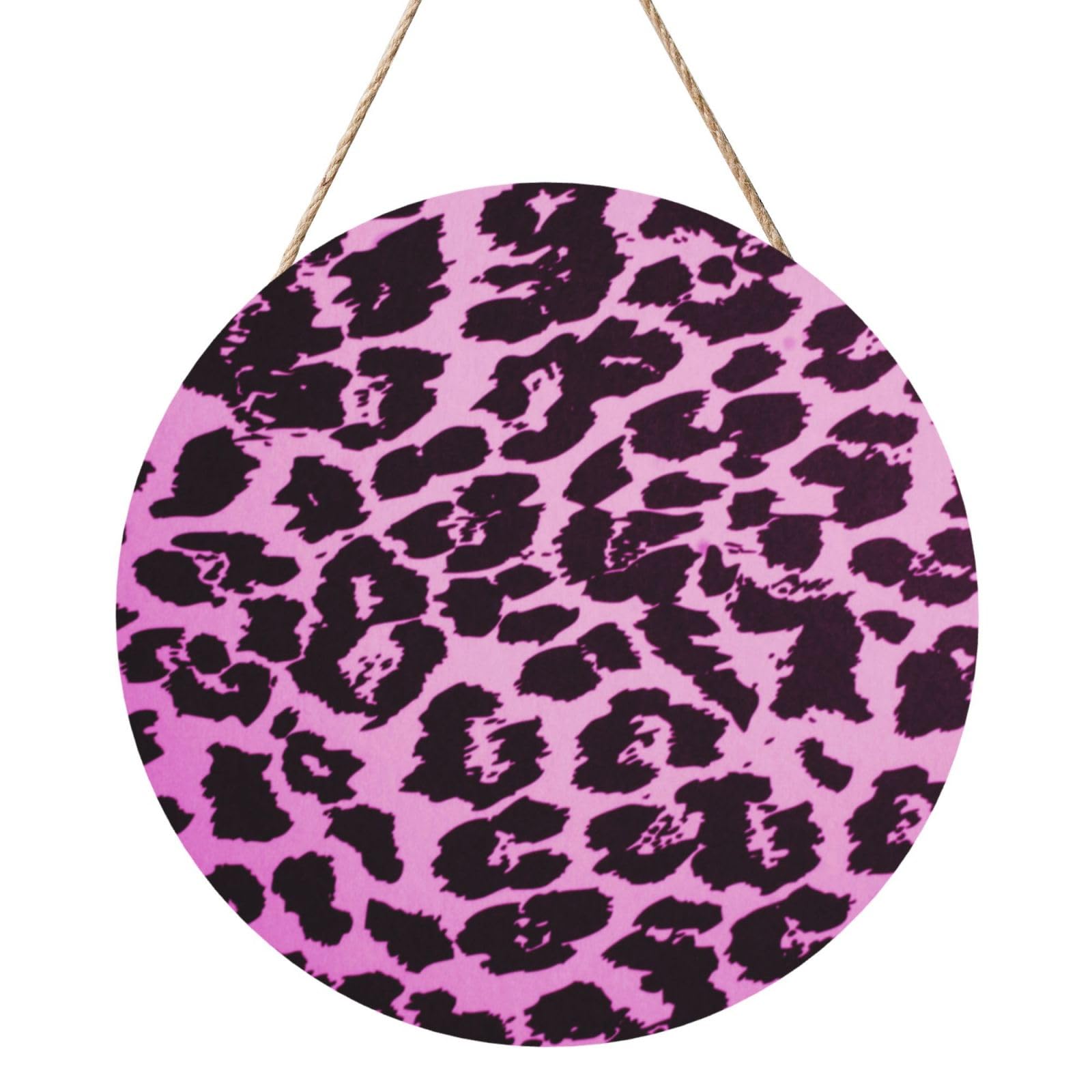InOmak Purple Leopard Print, Round Wood Panel Painting 12 in, Wall Hanging Painting For Home