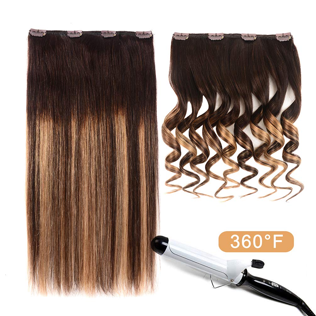 5 Pieces 12" Remy Clip in Hair Extensions Human Hair Dark Brown to Dirty Blonde Highlight Brown Ombre - Silky Straight Short Thick Real Hair Extensions for Women (12 inches, (2T18) P2, 60grams)