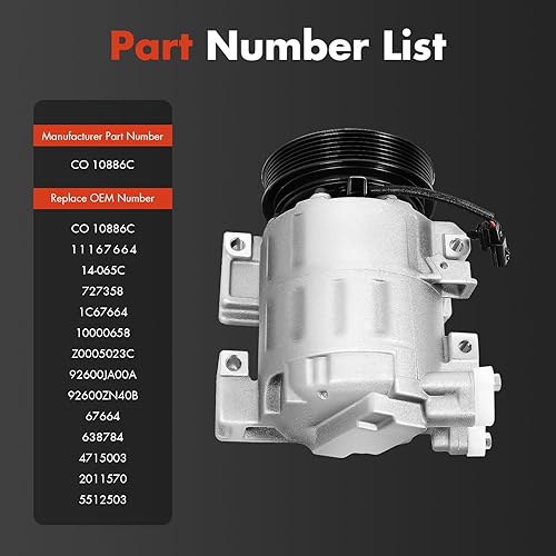 Miniatura 7 de Kit de compresor de CA, compresor de aire acondicionado, CO 10886C, para Nissan Altima 4 CYL 2.5L 2007-2012, para Nissan Sentra 4 CYL 2.5L 2007-2012