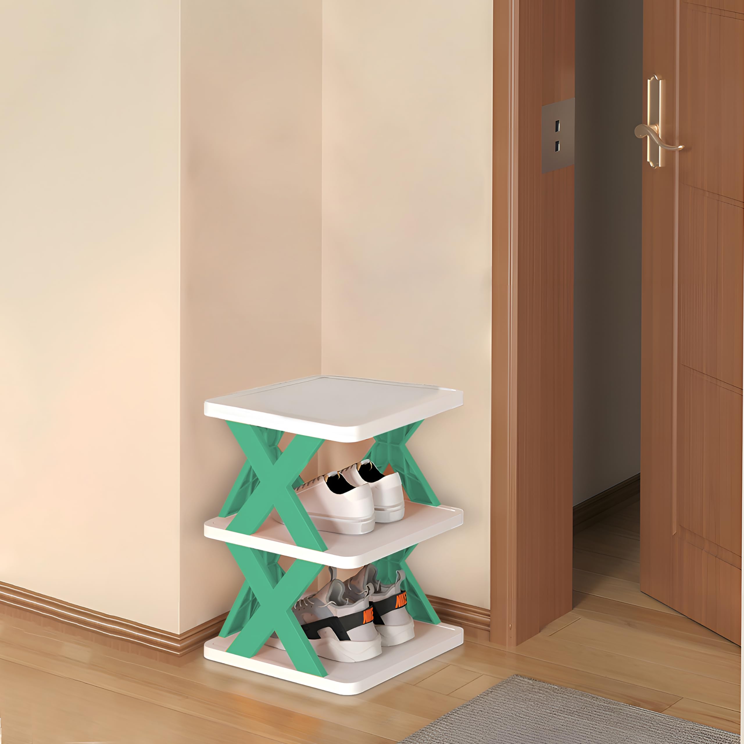 KIMANA Multi-Layer Easy to Assemble, Foldable Plastic Shoe Rack Holder Tower for Shoes and Storage Shelf at Entryway, Home, Office, Bedroom- Green 3 Layer (B0CVBFBBH2) Amazon Price History, Amazon Price Tracker