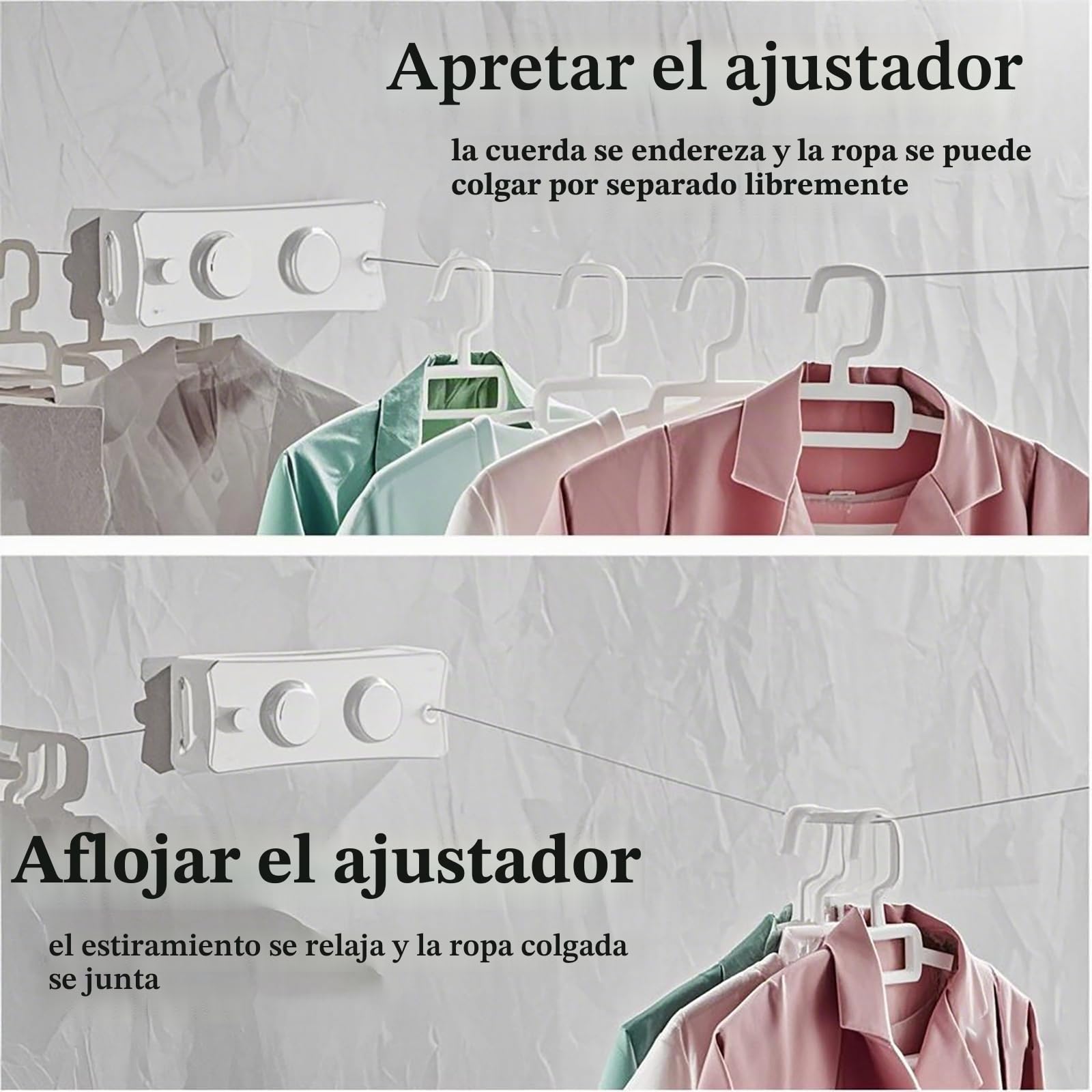 Tendedero Extensible Pared 5.1m Doble Cuerda, Tendedero Retráctil Inoxidable 20kg, Montaje Baño Balcón Exterior, Sistema Anti-Caída y Retráctil Lento