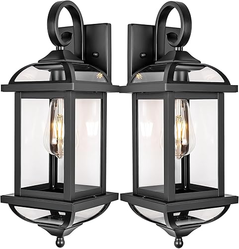 Roravilila Paquete de 2 luces negras para porche de 18 pulgadas, lámparas exteriores de aluminio antioxidante con faroles de montaje en pared de