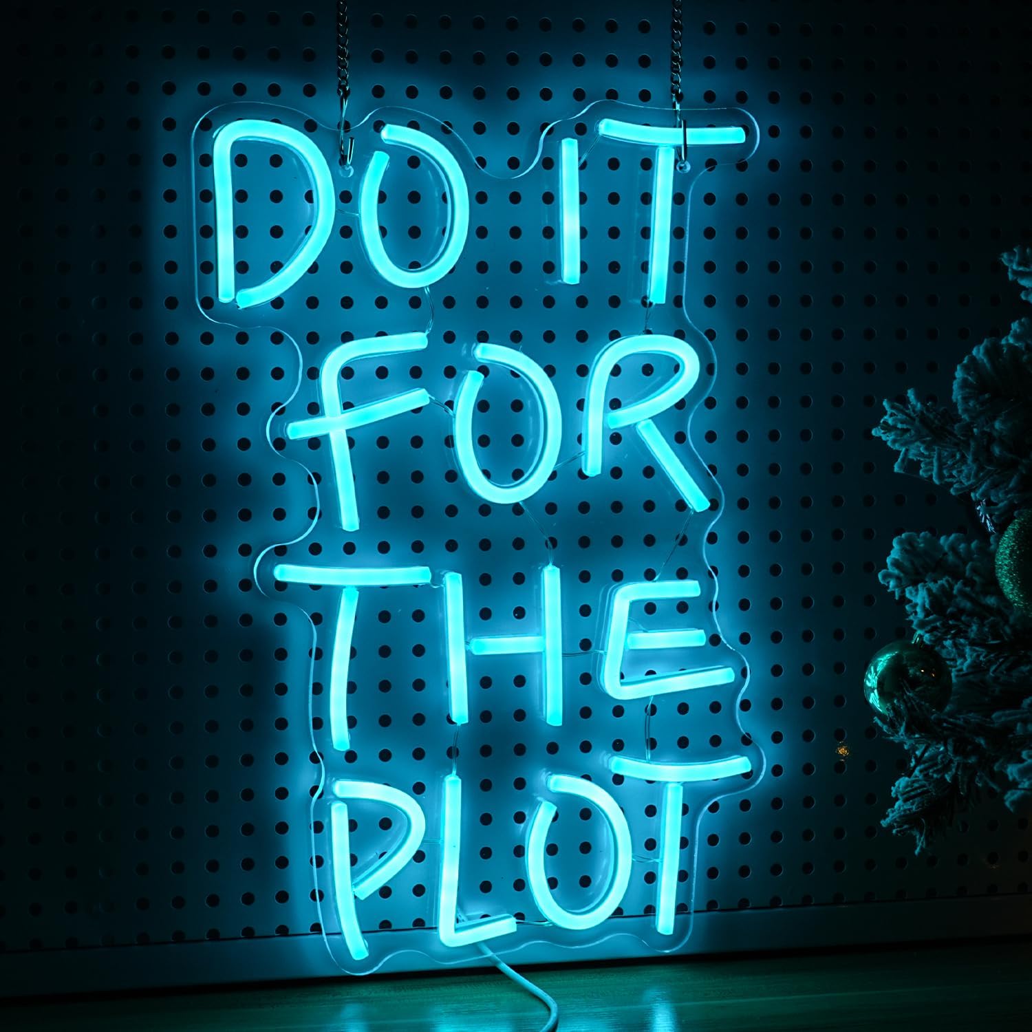 Do It For The Plot Neon Sign LED Ice Blue Letter Neon Lights for Wall Decor Dimmable USB Powered Neon Light Up Sign for Bedroom Office Party Wedding Bar Decoration Gifts for Friend (16.5”*12.6”)