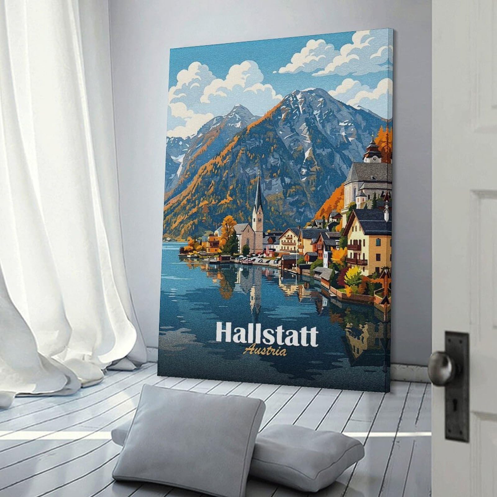 Junmoney Room Decor Wall Art Hallstatt Austria Travel, 20x30inch(50x75cm), for Office Decor, Home Working Or Creative Rooms, An Interior Accent for Desk Areas