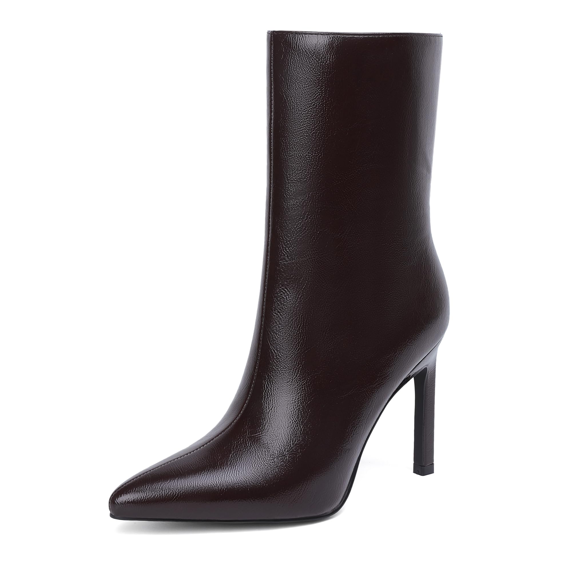 Reitoye Womens Pointed Toe Wide Calf Ankle Booties Stiletto Heel Mid Calf Short Boots
