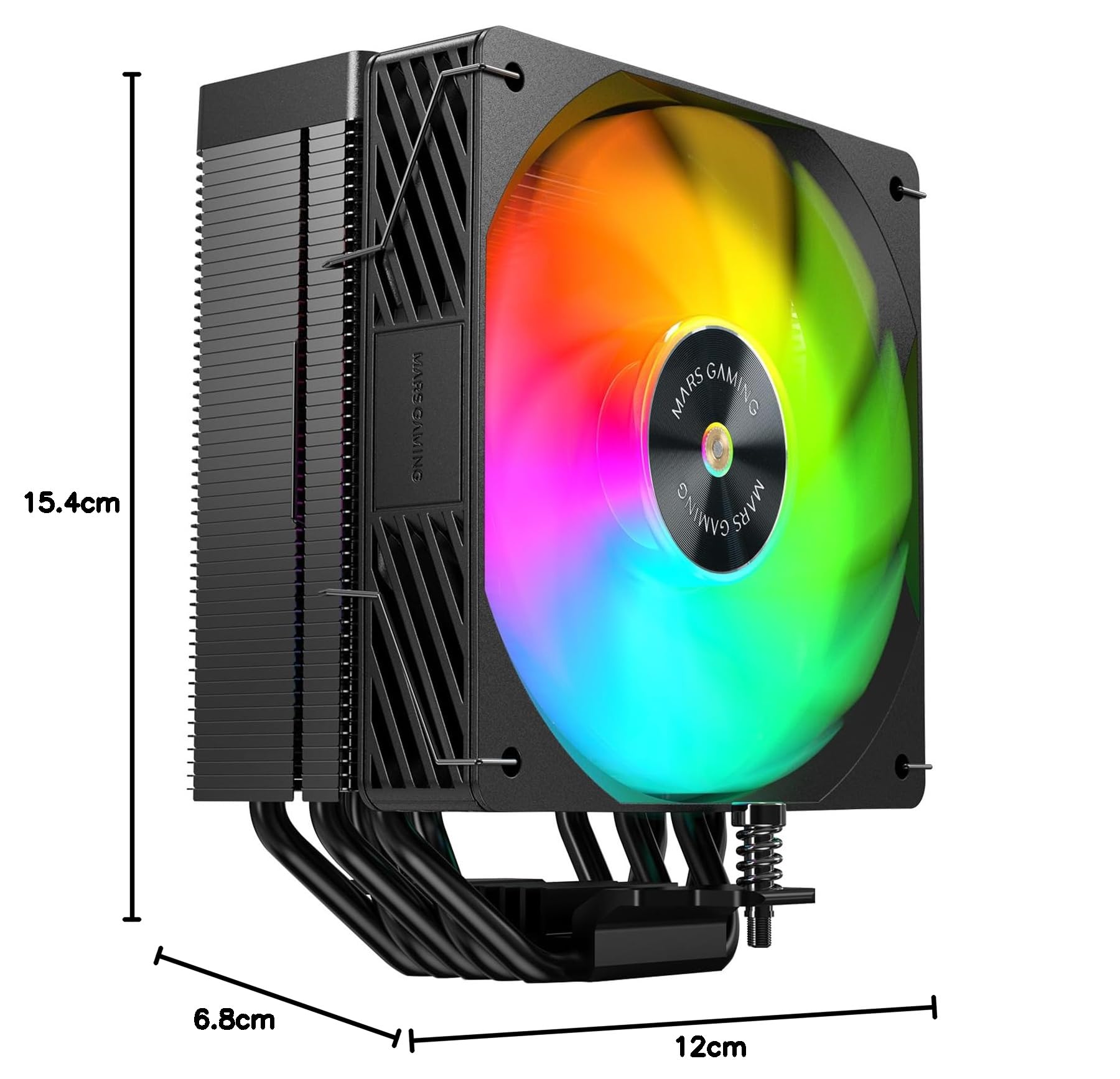 MARS GAMING MCPU-X5ARGB, Disipador CPU 280W TDP, 5x Heatpipes HCT Nueva Generación, Ventilador PWM SI Extreme-Silent ARGB 120mm, Núcleo de Cobre Hiperbalanceado, Compatibilidad Universal, Negro — view 7