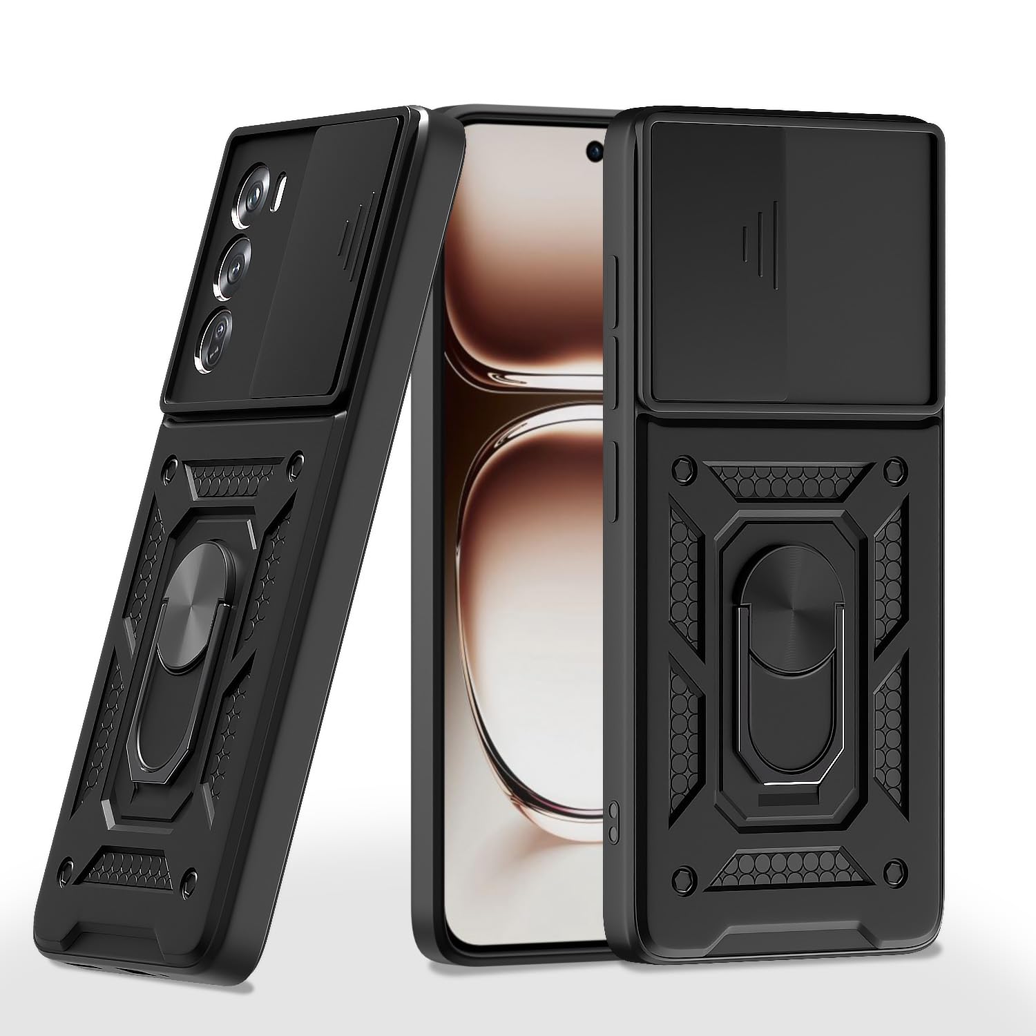 Pikkme D10 Tough Armor Bumper Case | 360 Protection Case | Sliding Camera Shield Cover & Ring Holder Stand Back Cover for Oppo Reno 12 Pro 5G (Black) (B0DC57BR47) Amazon Price History, Amazon Price Tracker