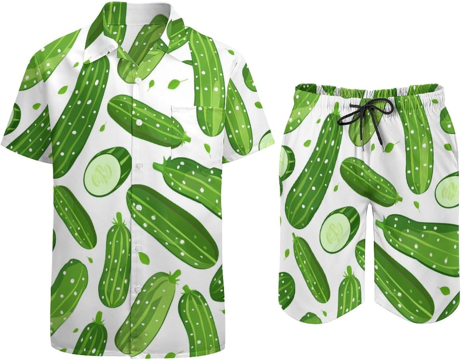 Pickle Cucumbers Men's Summer Beach Outfits Shirt And Shorts Set 2 Piece Vacation Swimwear