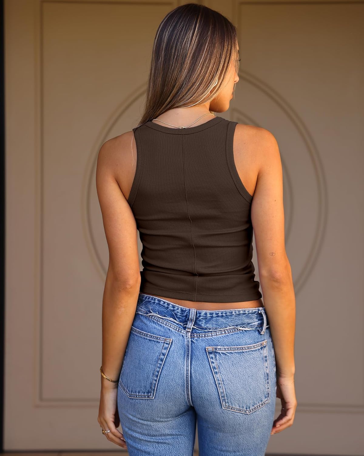 Dwnval Womens Sexy Sleeveless Scoop Neck Tank Tops Summer Slim Fitted Ribbed Kintted Full Length Top - Image 2