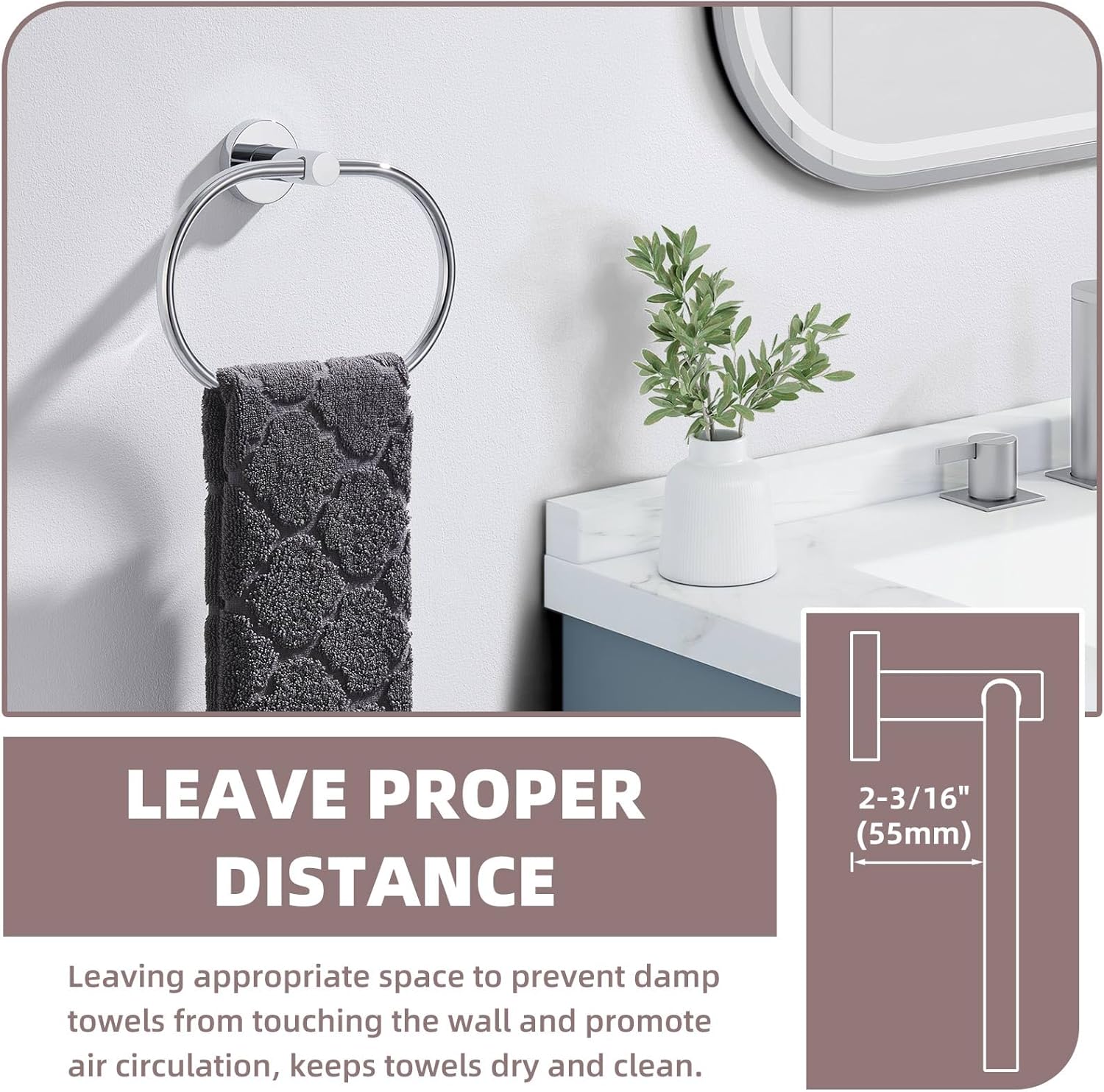 Suyar Swivel Robe Hook 2PCS Bundle with Towel Ring (Chrome)