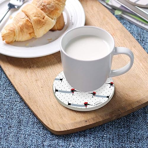 Miniatura 5 de Juego de 4 posavasos para beber, lindos perros salchicha altamente absorbentes, con base de corcho para protección de mesa, para el hogar, bar,