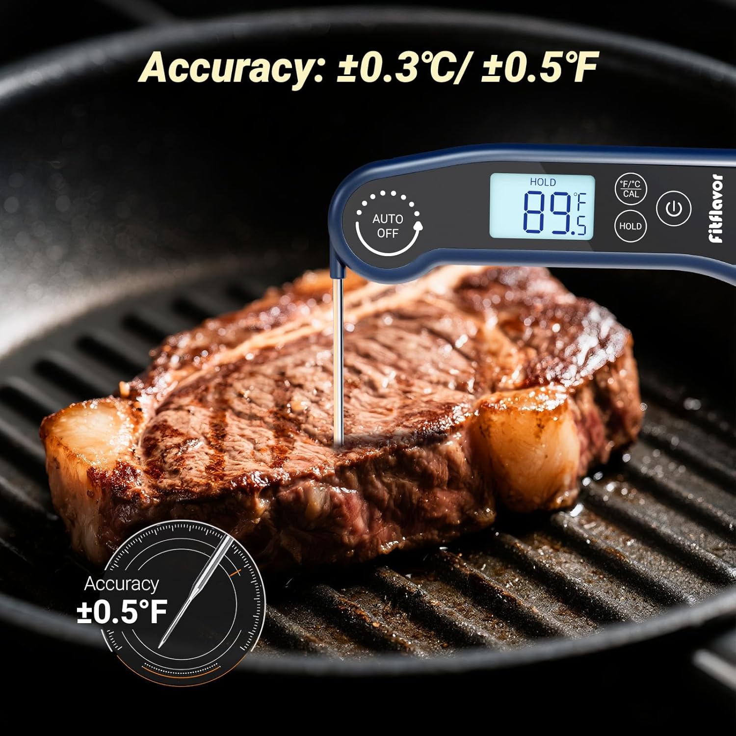 Instant Read Meat Thermometer Digital, 0.5S Instant Read Thermometer for Cooking Grill Candy Oil Food Meat Kitchen Baking BBQ, K Sensor Accuracy ±0.5°F Backlight Calibration Waterproof (11K-1)