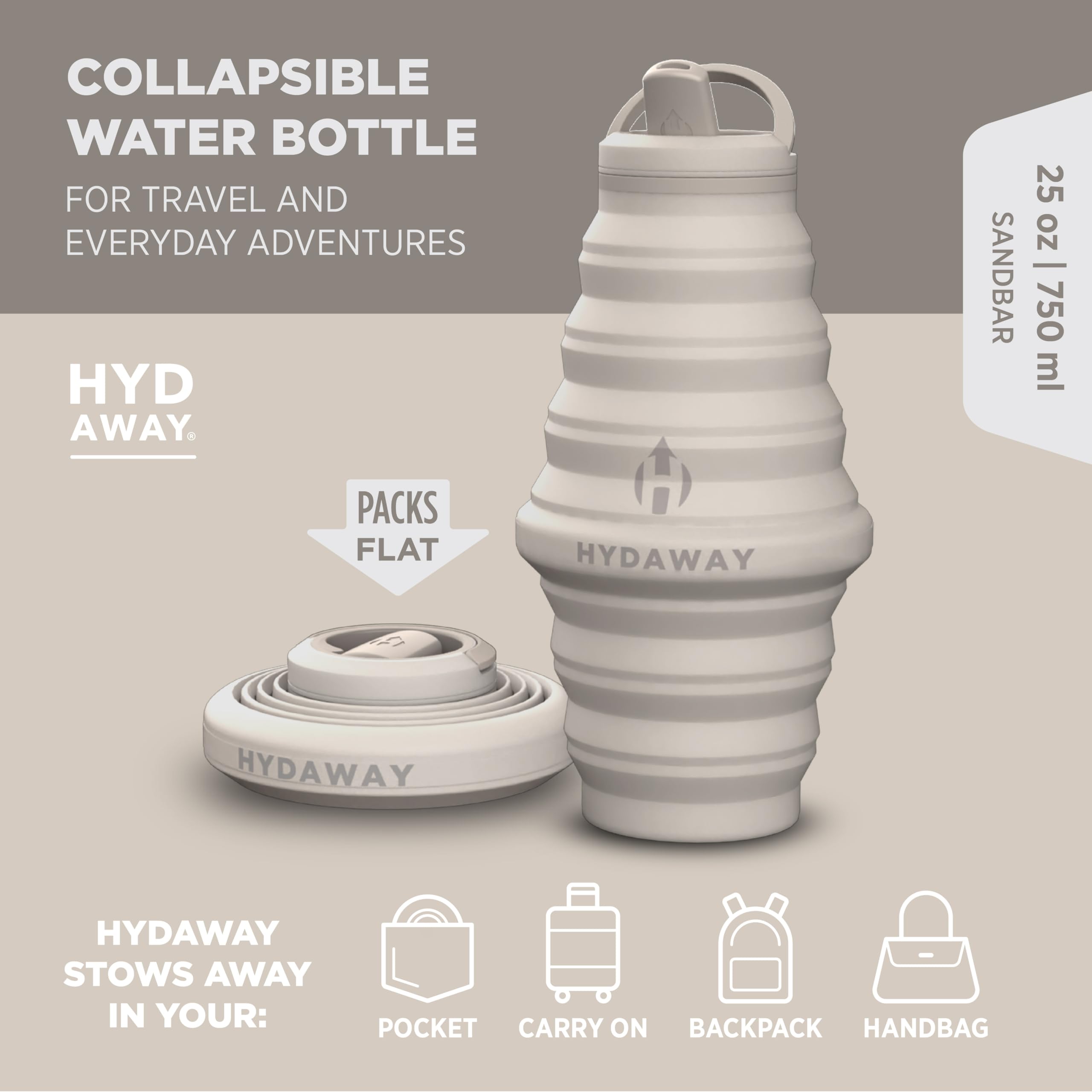 Hydaway, borraccia pieghevole da 739 ml, senza BPA, a prova di perdite, leggera e salvaspazio, perfetta per escursionismo, viaggi e idratazione tutto il giorno