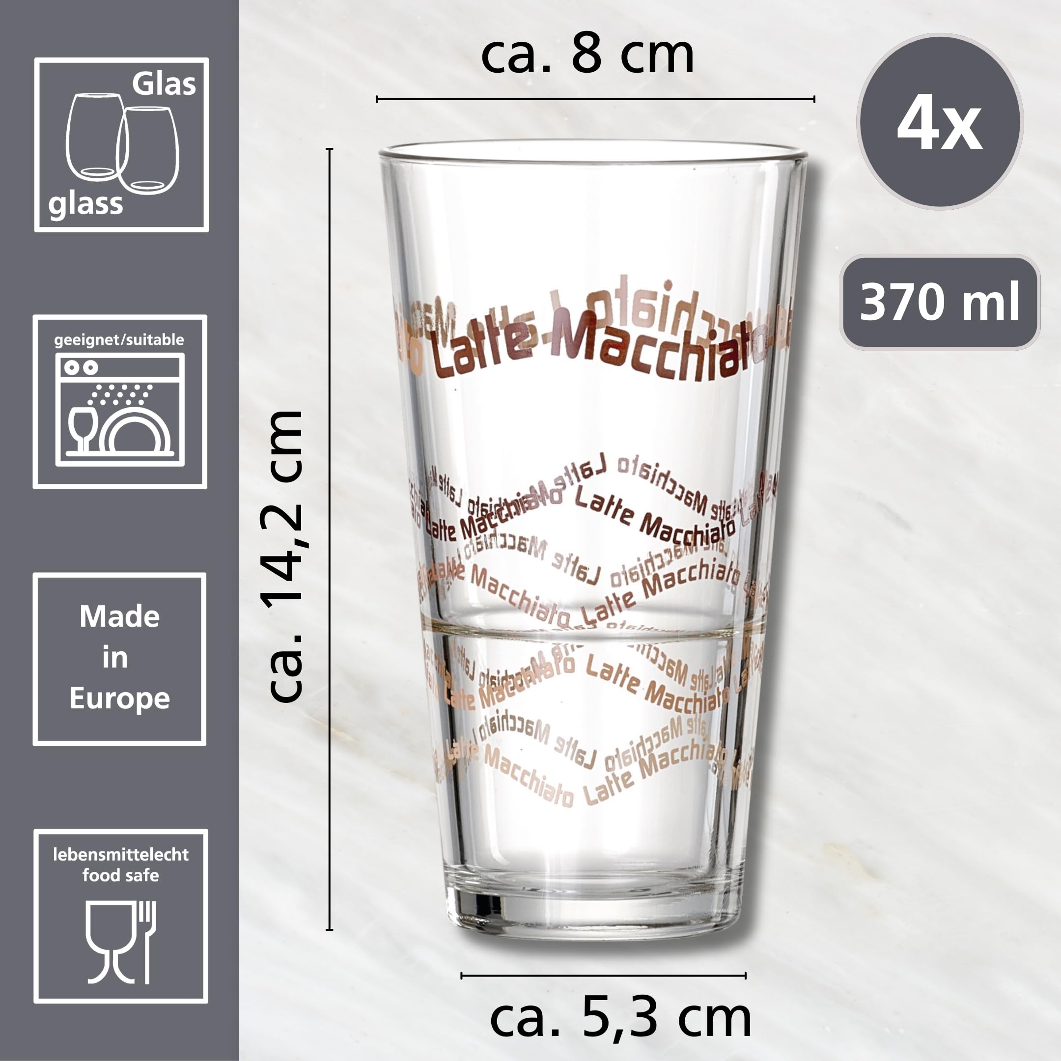 Ritzenhoff & Breker 124200 Latte Macchiato - Set di 8 Pezzi, Bicchieri + cucchiaino