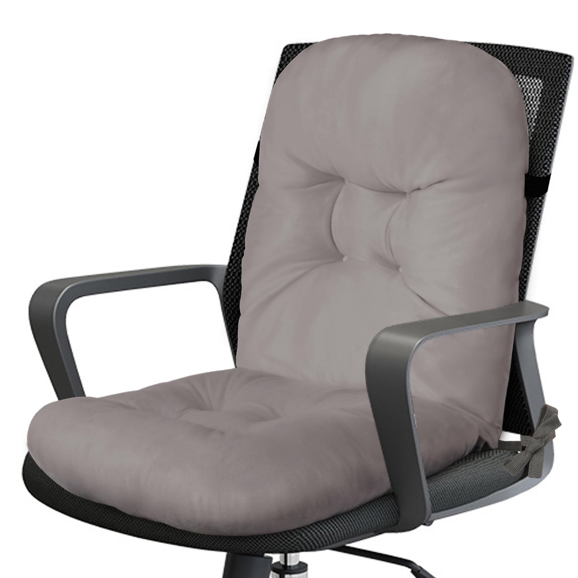 FlyGulls Office Chair Cushion with Back Elastic Belt One-Piece Soft Seat Cushion for Office Plush Anti-Slip Chair Pads with Ties for Dorm Desk Seat 40X40X8 cm (Light Grey)