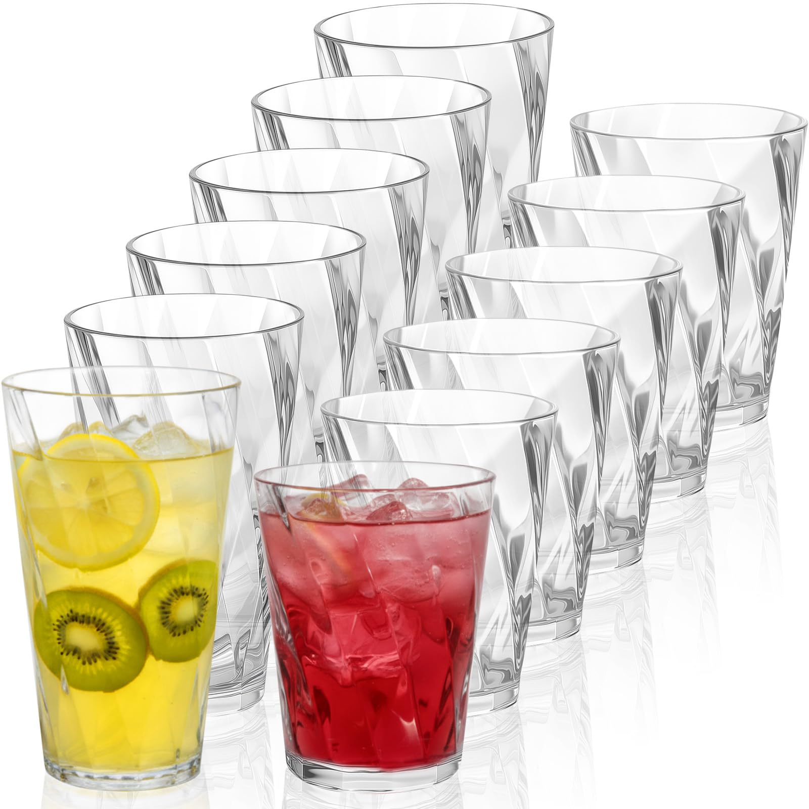 LemonRoad 12 Plastic Drinking Glasses Set Reusable 20oz Plastic Highball Drinking Glasses 13 5oz Water Cup Collin Whiskey