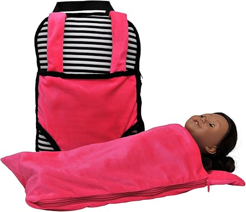 Miniatura 3 de THE QUEEN'S TREASURES Mochila portadora de muñecas rosa, blanca y negra y saco de dormir para muñecas, compatible con American Girl de 18 pulgadas y