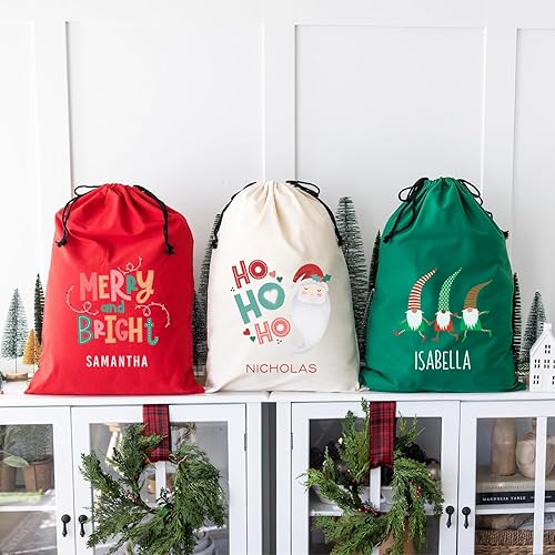 Miniatura 6 de Qualtry Bolsa de Navidad personalizada de Papá Noel para regalos infantiles (diseño de dinosaurio, rojo de 19.5 x 26 pulgadas), saco grande de
