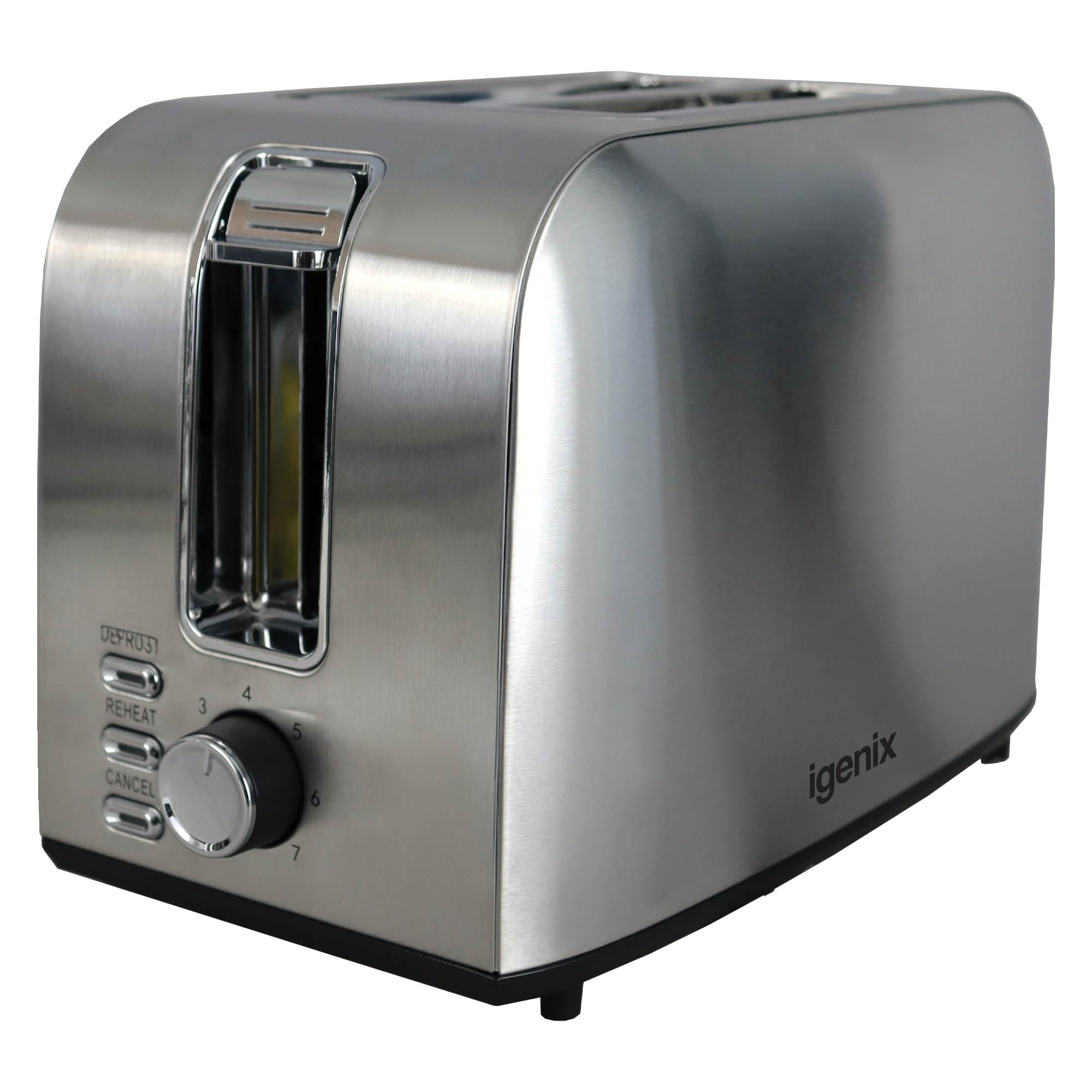 Igenix IGT0 Toaster, Deep Slots with Adjustable Browning Control, Slide Out Crumb Tray for Easy Cleaning, Defrost and Reheat Function, Stainless Steel (2 Slice)