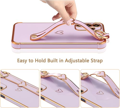 Vista 159 de ZTOFERA Funda para Samsung Galaxy S22 Plus 5G con correa para la muñeca, bonito borde chapado de lujo, patrón de corazones de amor para niñas y Azul