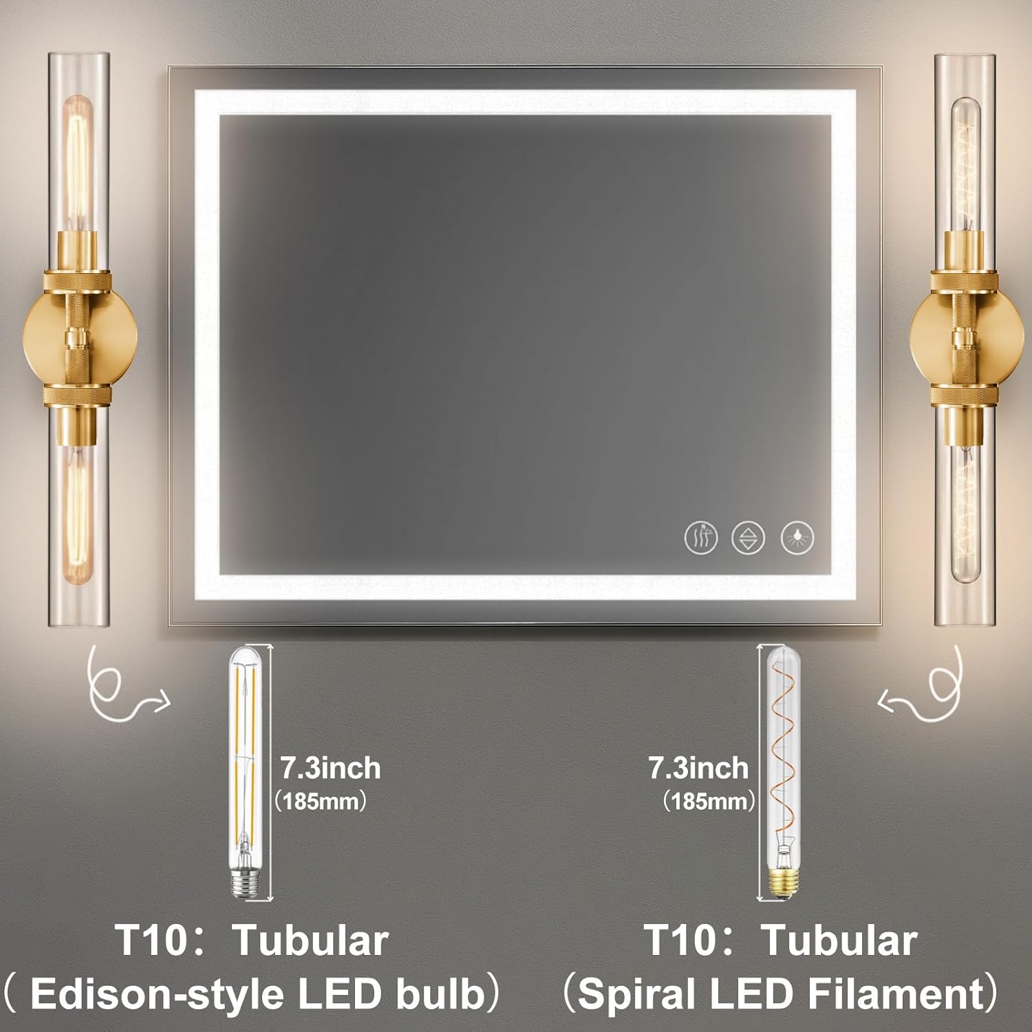 2-Light Bathroom Vanity Light,Knurled Texture Linear Gold Wall Sconces,Clear Glass Tube Vanity Lighting Fixtures,Modern Wall Mounted Light,Indoor Wall Lights for Living Room,Bedroom,Hallway