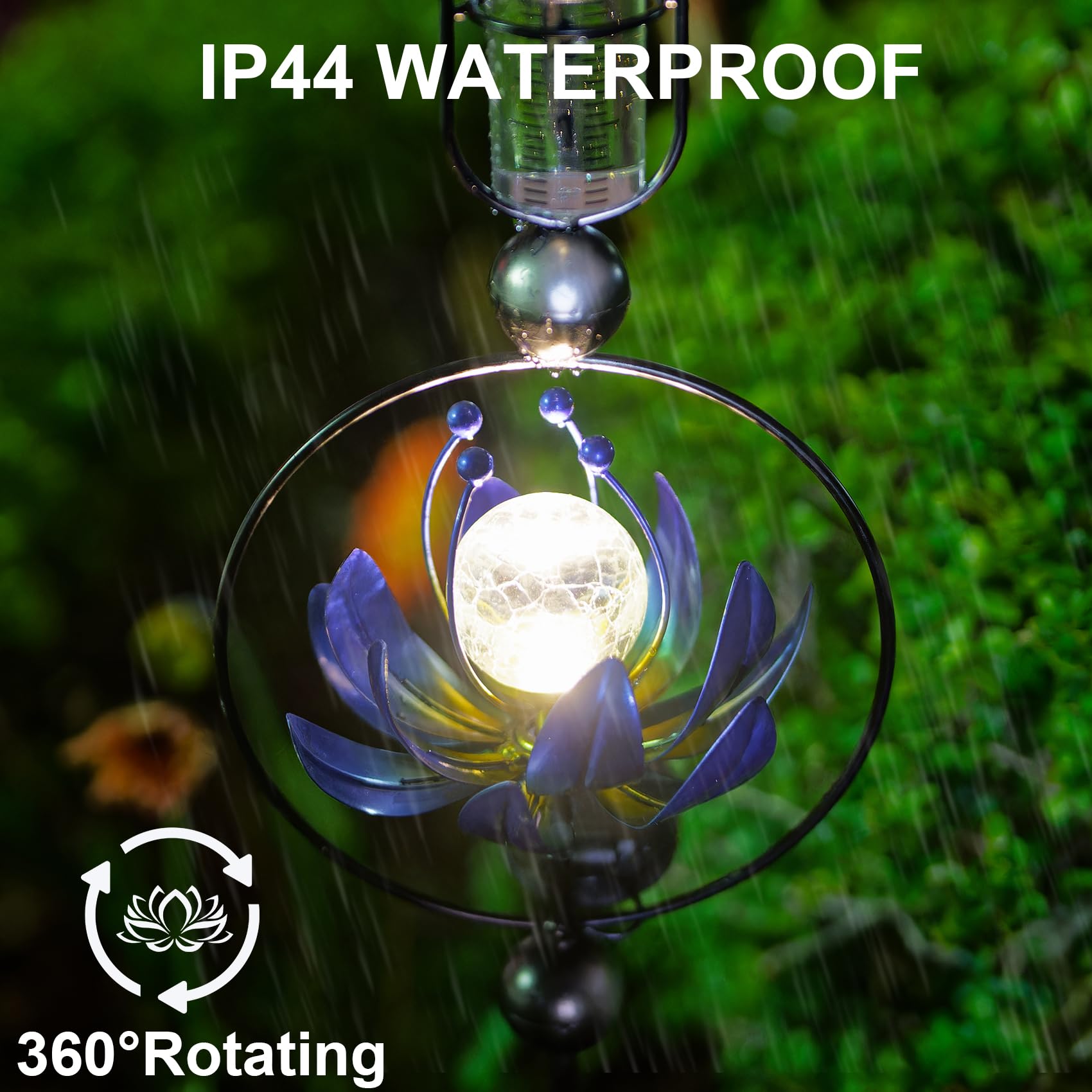 Pluviomètre solaire d'extérieur en plastique numérique en forme de fleur de lotus avec boule de cristal craquelée LED étanche Colibri