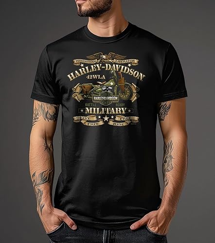 Miniatura 3 de Harley-Davidson Militar - Camiseta estampada de manga corta con cuello redondo para hombre - Overseas Tour War Bike