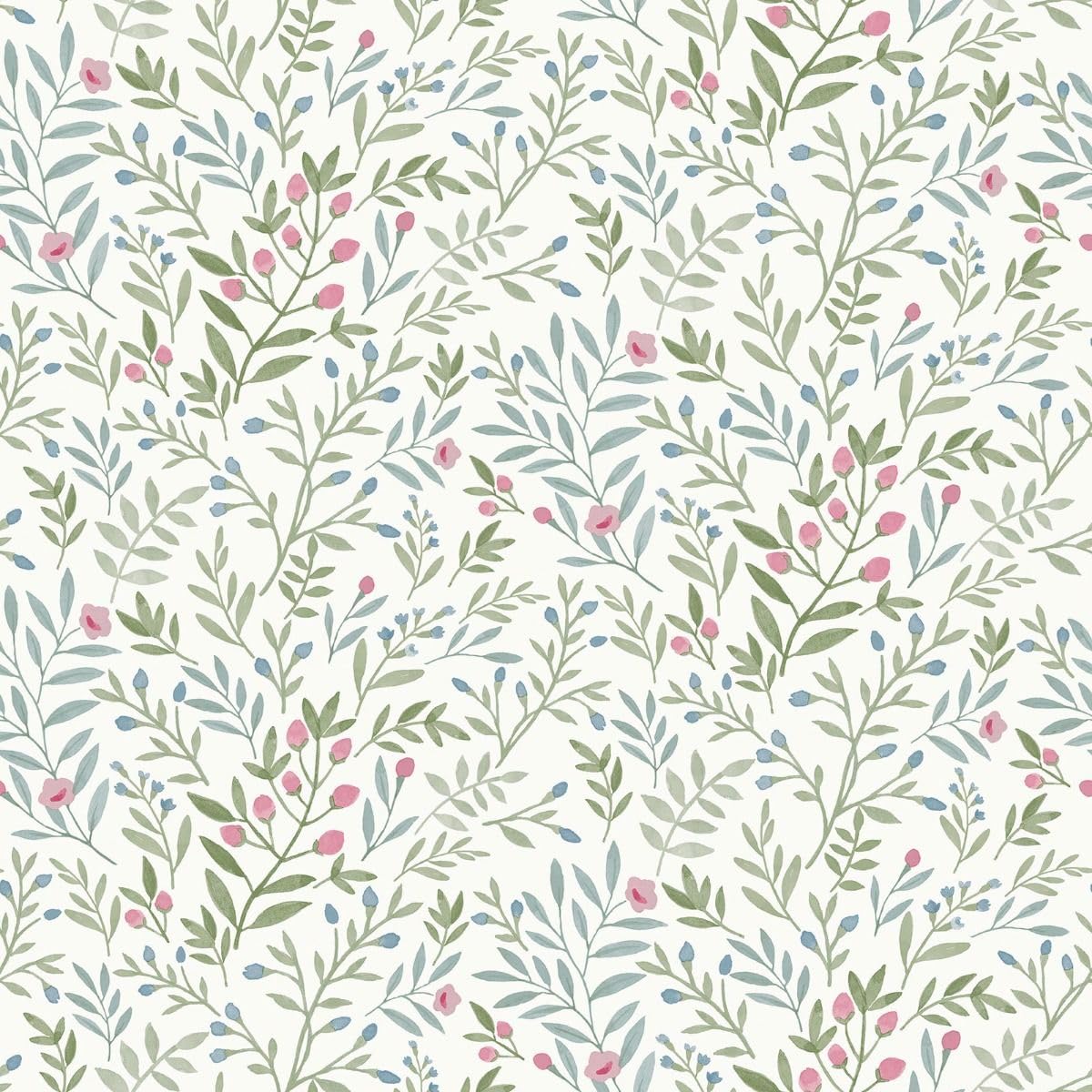 Grandeco Inia Leafy Trail Green Blue Scrubbable Paste The Wall Wallpaper Vinyl