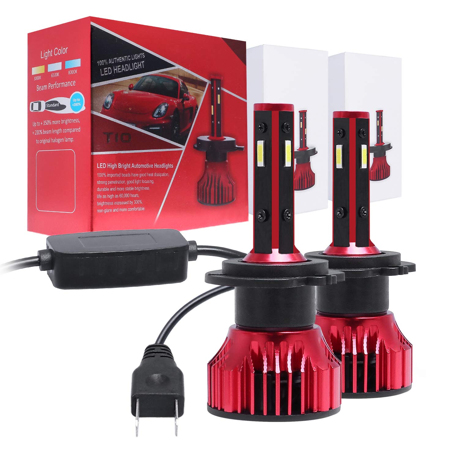 GZLMMY4-sides LED Headlight Bulbs Conversion Kit 72W 10000LM Hi-Lo Beam 6000K Xenon White Car Fog Light (H7)