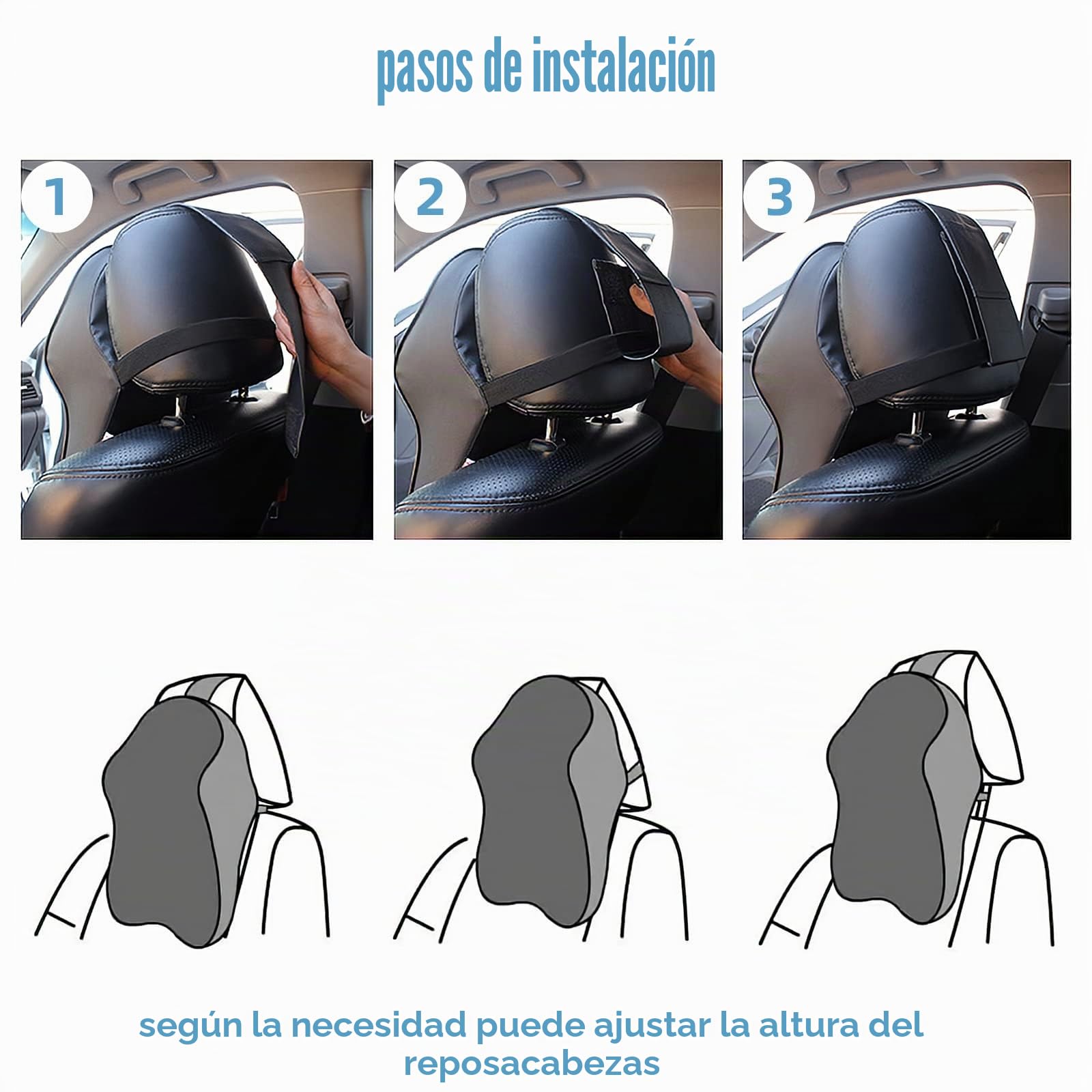 ZATOOTO Reposacabezas Coche - Cojines para Conductores, Cojin Asiento Coche Espuma de Memoria Negro