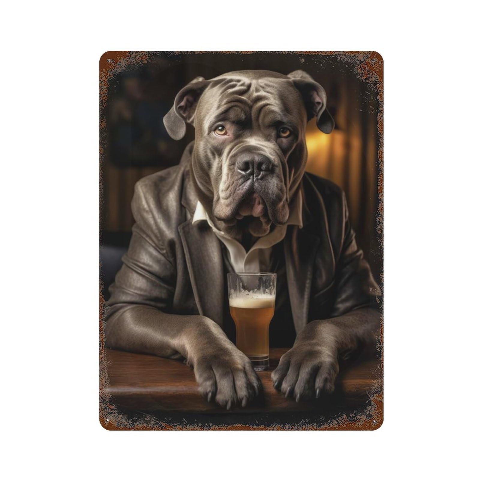 Distressed Metal Wall Sign Cane Corso in The Pub 15.7"x11.8", Vintage Wall Decor for Garage, Bar And Workshop Decor