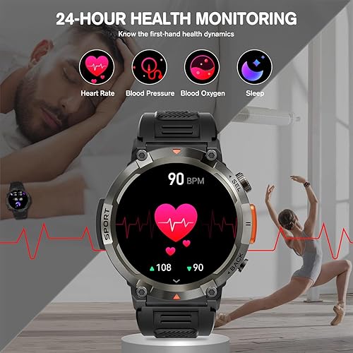 Miniatura 4 de ORANJUZIGO Relojes inteligentes para hombre, reloj deportivo con linterna LED 3ATM, resistente al agua, 1.45 pulgadas, HD, reloj inteligente para