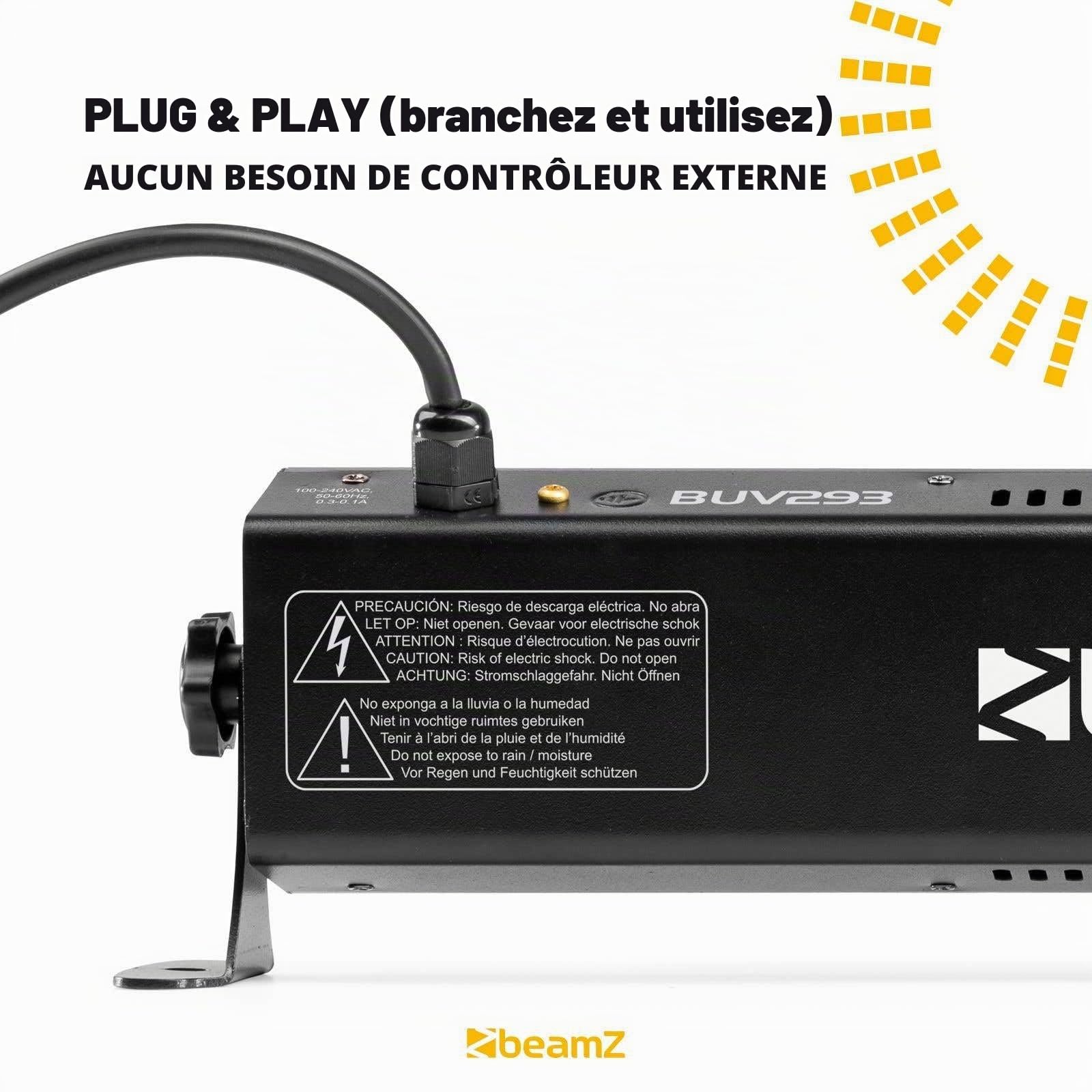 BeamZ BUV 293 Barre LED UV - 2x 9 LED UV, Puissance 3 Watts chacune, Faible Consommation, Bouton ON/OFF, Très Légère, Facile à Transporter, Idéale pour les Soirées à Thème et les DJs