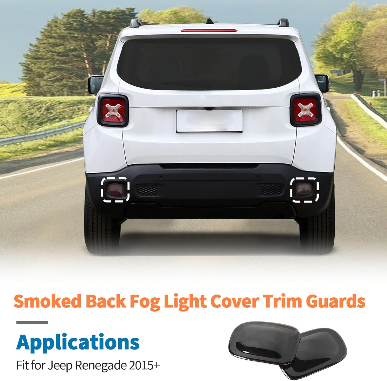 JeCar Smoked Rear Fog Light Cover for 2015-2018 Jeep Renegade - ABS Fog Lamp Overlay Trim Protector, Back Fog Light Decoration Accessories