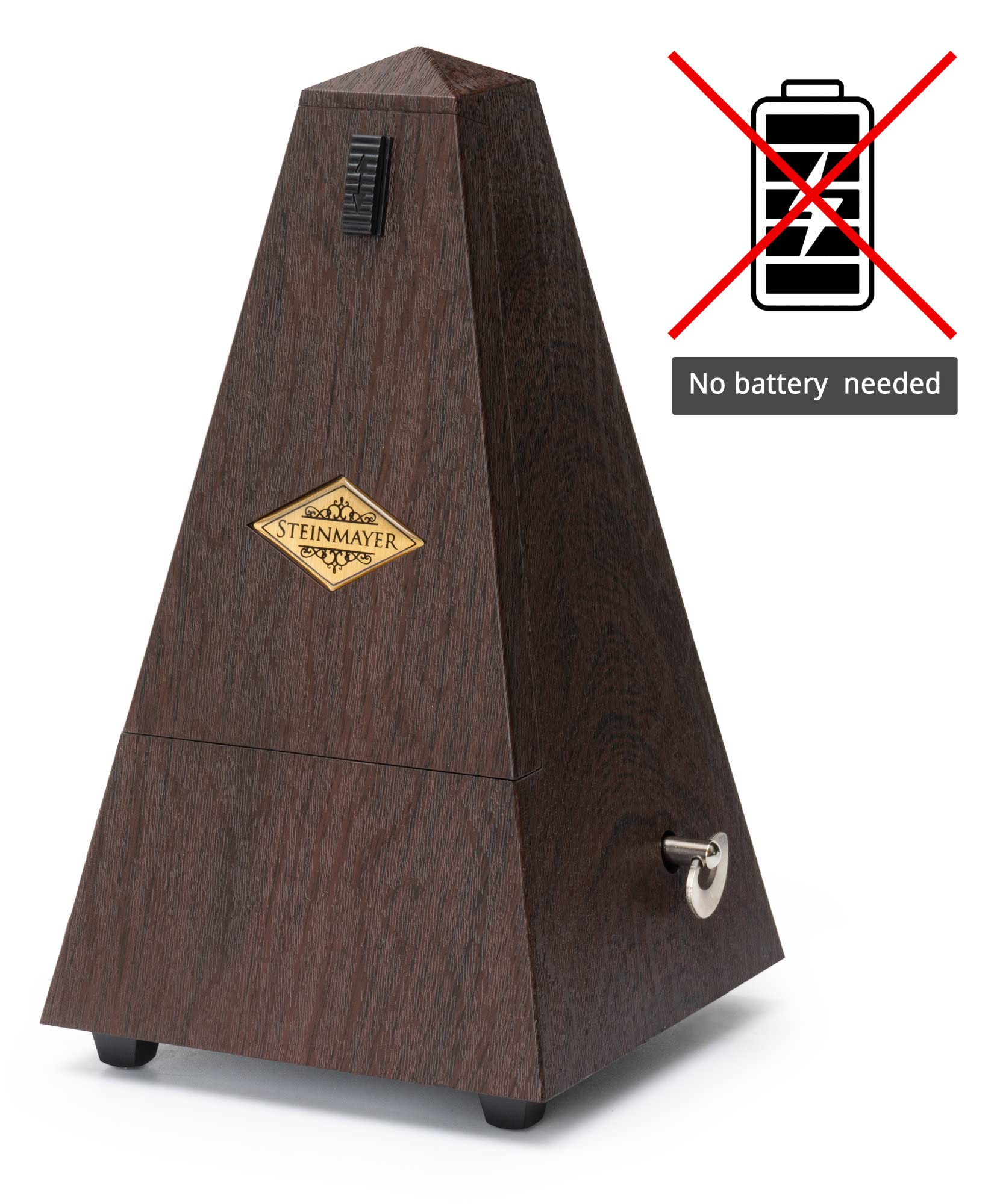 M-03G Metronom mit Glocke - Mechanischer Taktgeber in Pyramidenform - 40-208 Schläge pro Minute - 4 Taktarten - Robustes Kunststoffgehäuse - Braun mit Holzmaserung
