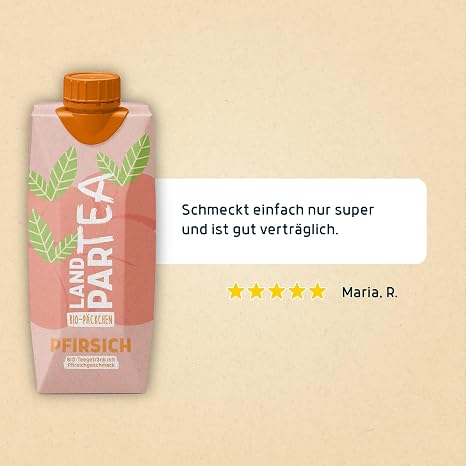 LandparTEA Peach Landpark Organic Iced Tea with Peach Flavour 4 8 x 0.5 L in Tetra Pak Carbonated To Go Water with Flavour Free Deposit Free