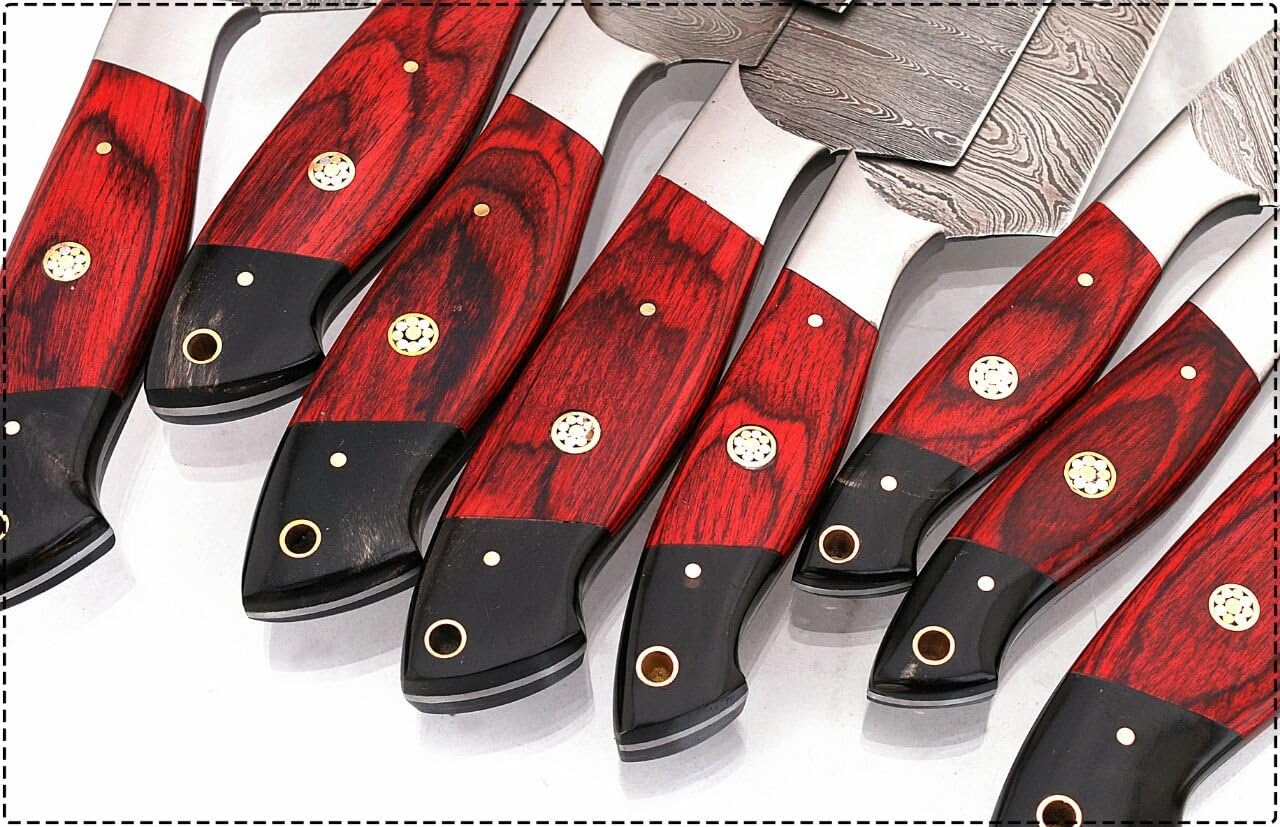 Blасk Frіdау - 60% оƒƒ G16Red- Professional Kitchen Knives Custom Made Damascus Steel pcs of Professional Utility Chef Kitchen Knife Set with Chopper/Cleaver Black Horn (at end) GladiatorsGuild (8, Red)