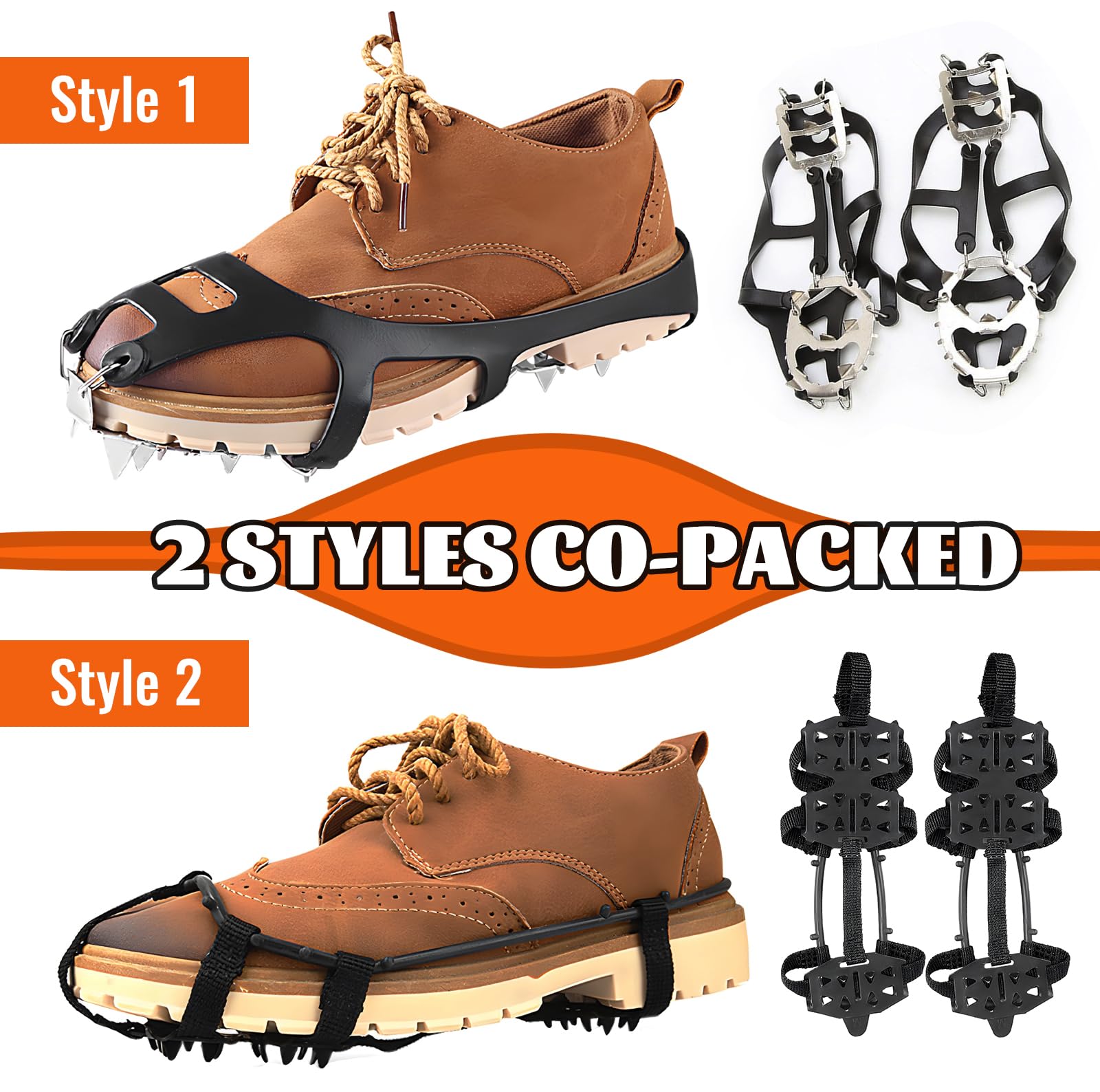 Crampons antidérapants pour chaussures de randonnée, lot de 2 paires, noir, taille L