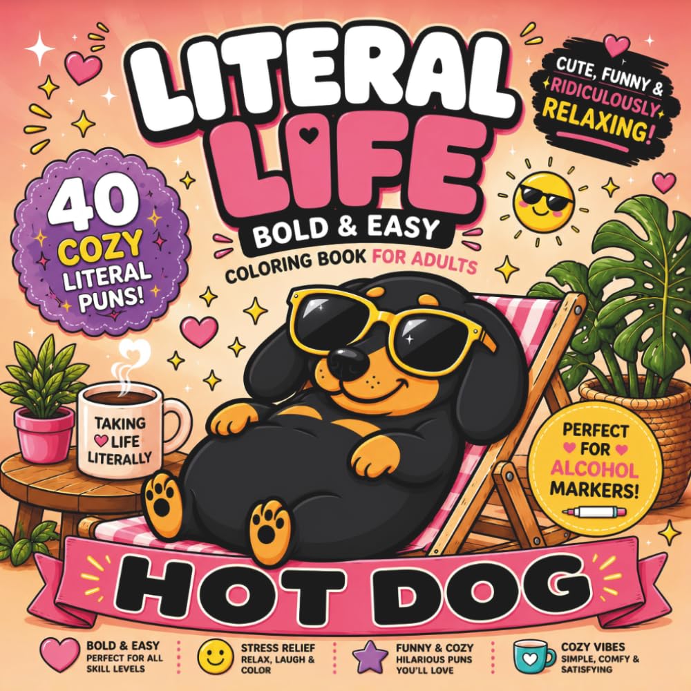 Literal Life: Bold and Easy Coloring Book for Adults | 40 Funny and Cozy Simple Designs for Stress Relief | Hilarious Literal Puns for Alcohol Markers ... Series: Bold, Easy & Cozy Puns for Adults)