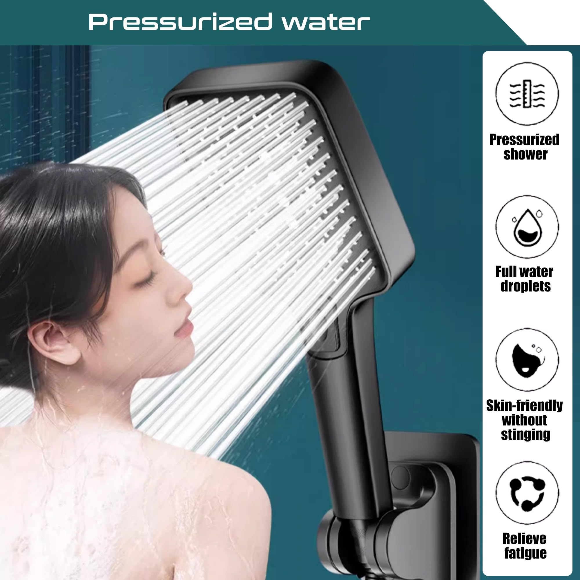 Doccia ad alta pressione con soffione doccia staccabile regolabile a 3 modalità portatile con tubo flessibile lungo 78 pollici e supporti regolabili(Nero,1.5m/59in)