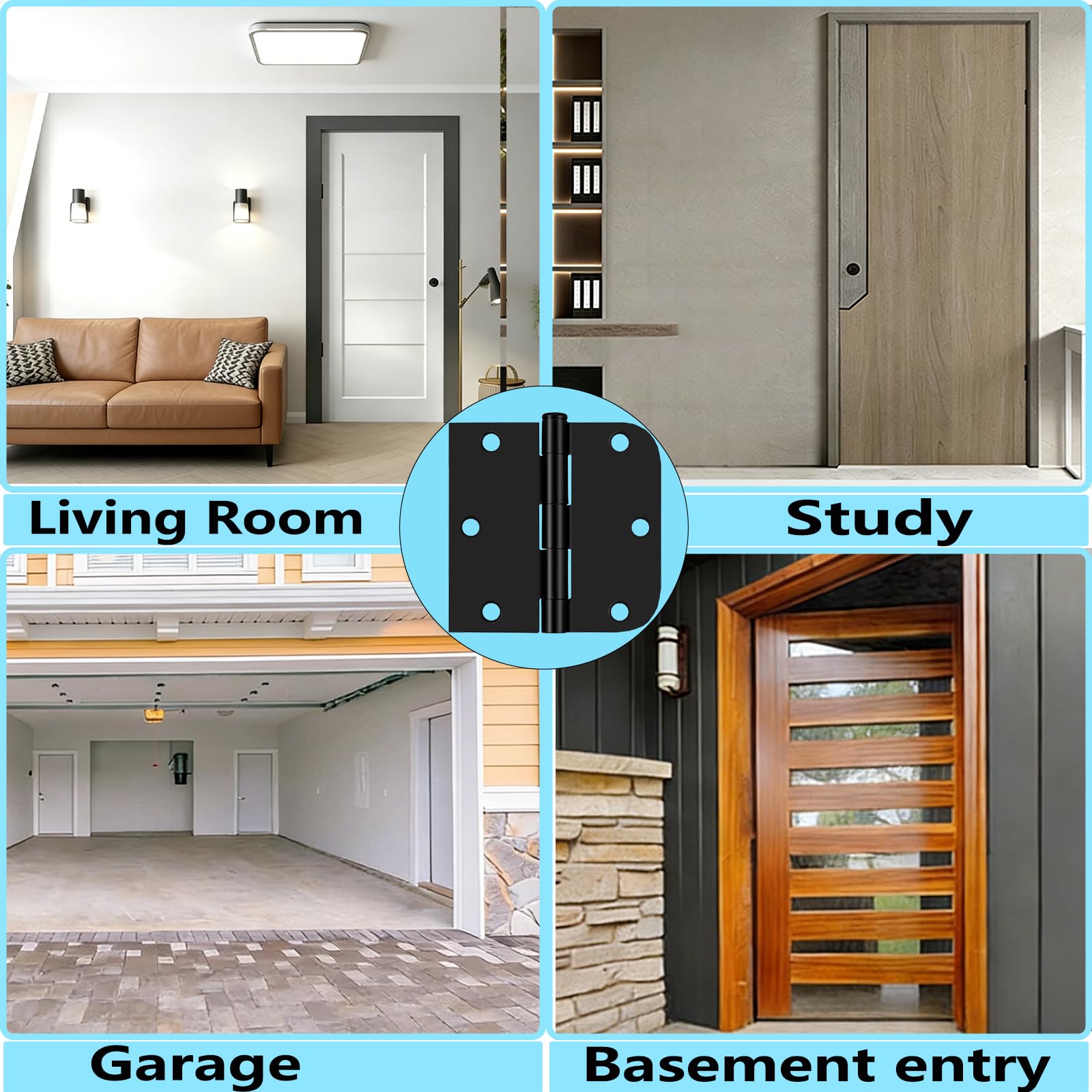 Matte Black Door Hinges,6 Pack Exterior Hinges Doors,3x3 Inch Black Interior Doors Hinge with Square & Round Corners Durable Steel Hinge Door Hardware - 5
