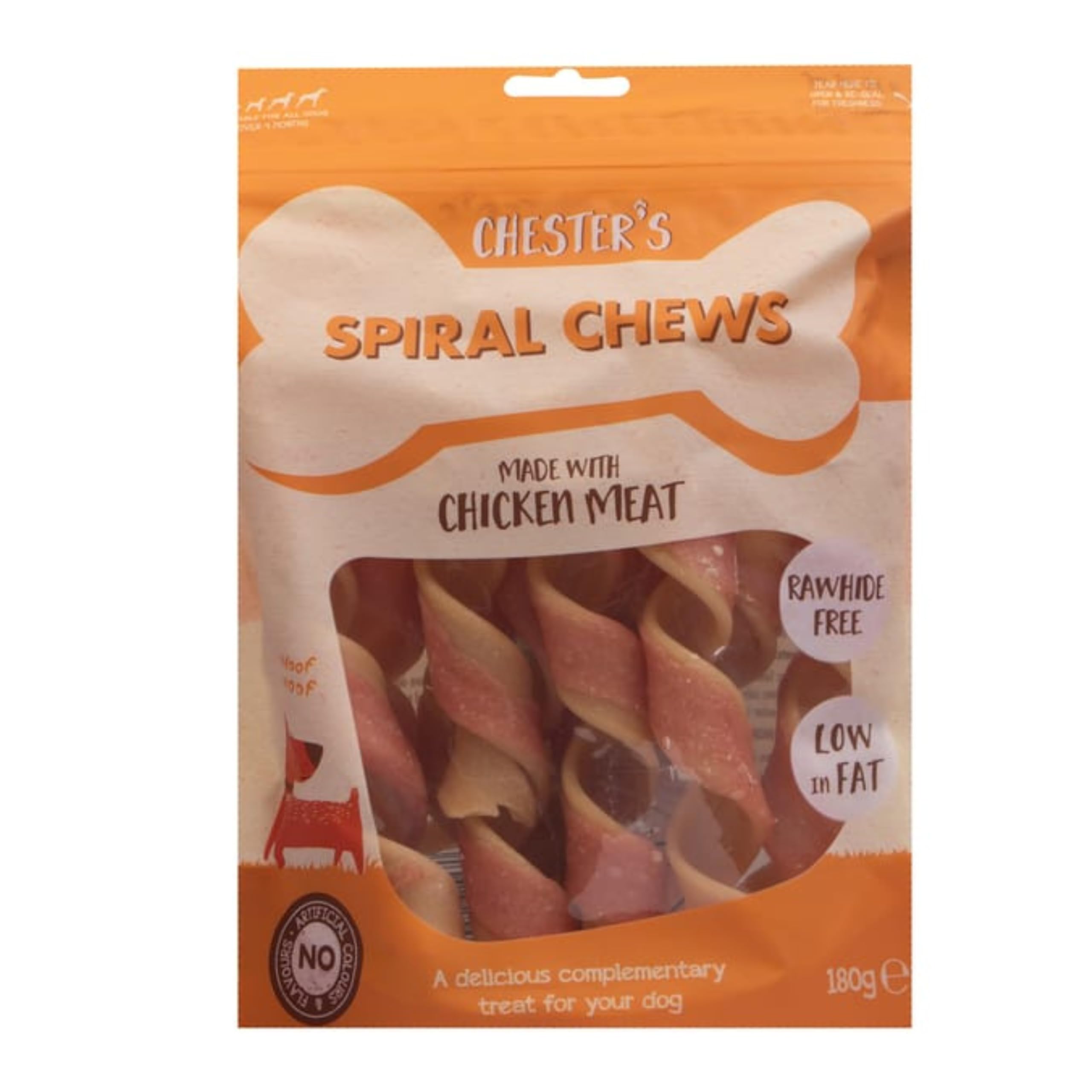 Chester's Healthy Chicken Spiral Dog Chews – Rawhide-Free Low-Fat Treats for Dogs 180g