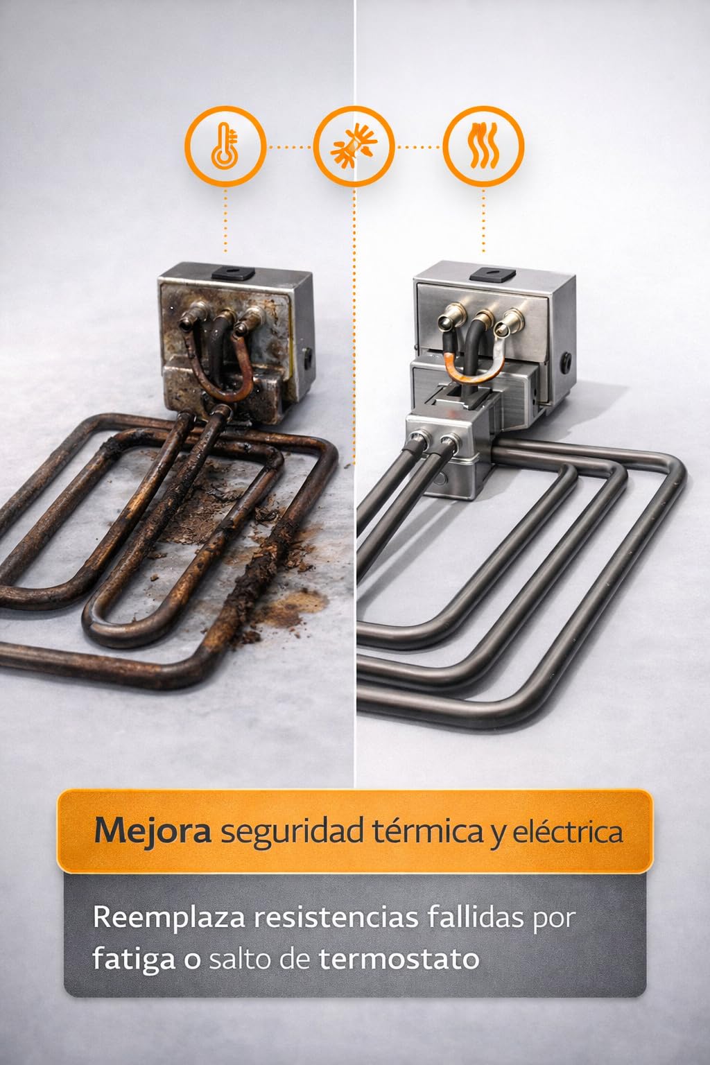 RO Linea Blanca ® Resistencia Freidora 3200W 230V Con Caja Conexion Tipo Enchufe Repuesto Inmersion Compatible con Jemi J6 N10 Serie 600 Medidas 355x195mm Tubo 8mm Calentamiento Rapido Hosteleria