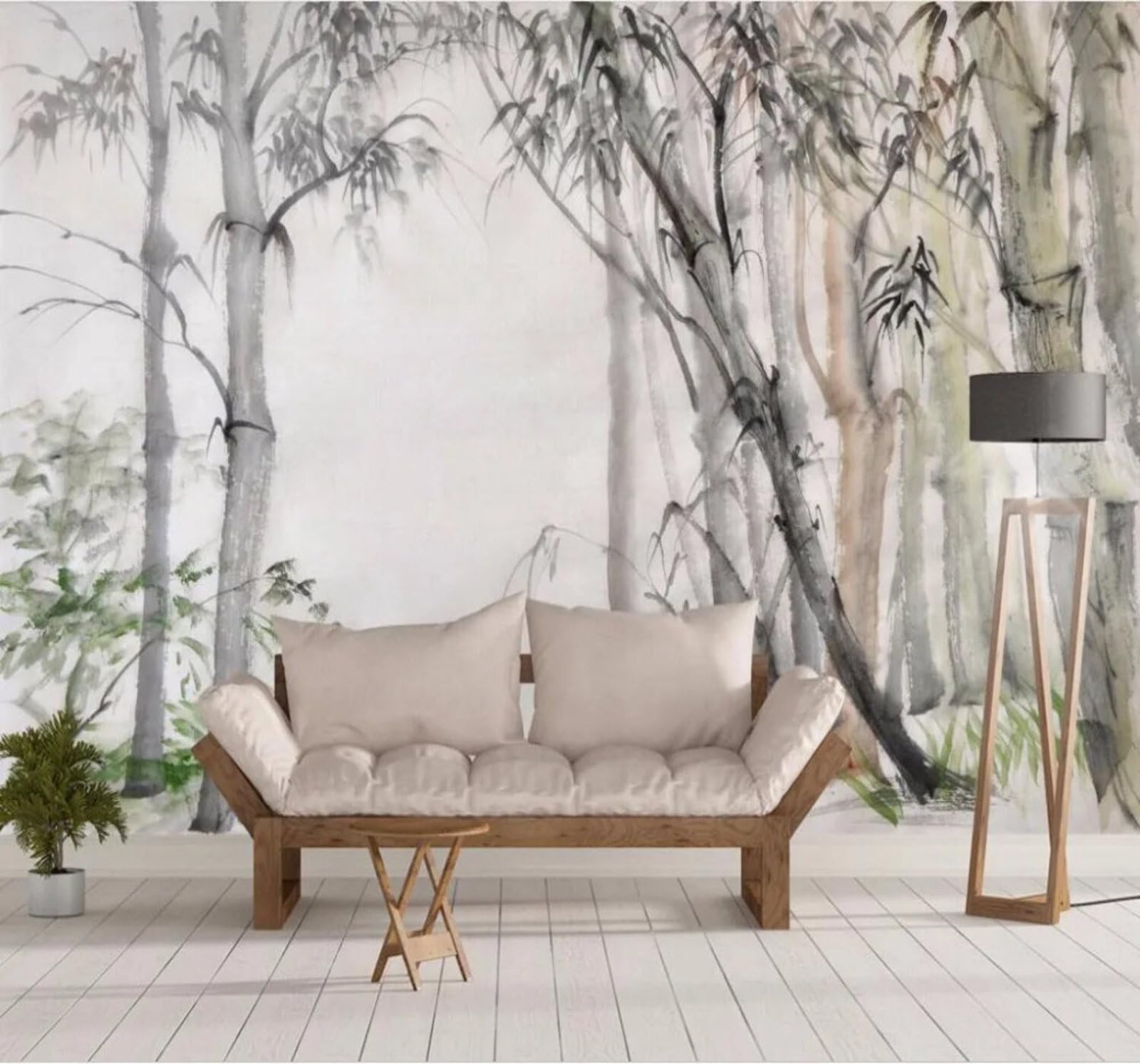 XLMING Arte Minimalista De Bosque De Bambú Pintado A Mano Con Tinta China 3D Papel Pintado Pared Premium Textura Seda Estudio Comedor Vinilos Dormitorio Sofás TV Cocina-250cm×170cm