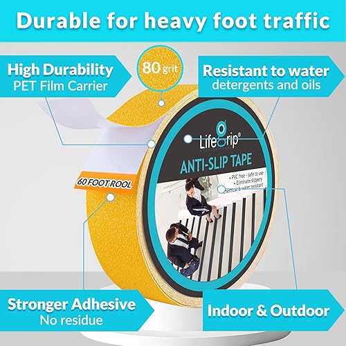 Miniatura 145 de Cinta de tracción antideslizante, 12 pulgadas x 30 pies, mejor agarre, fricción, adhesivo abrasivo para escaleras, peldaños en pisadas, interiores