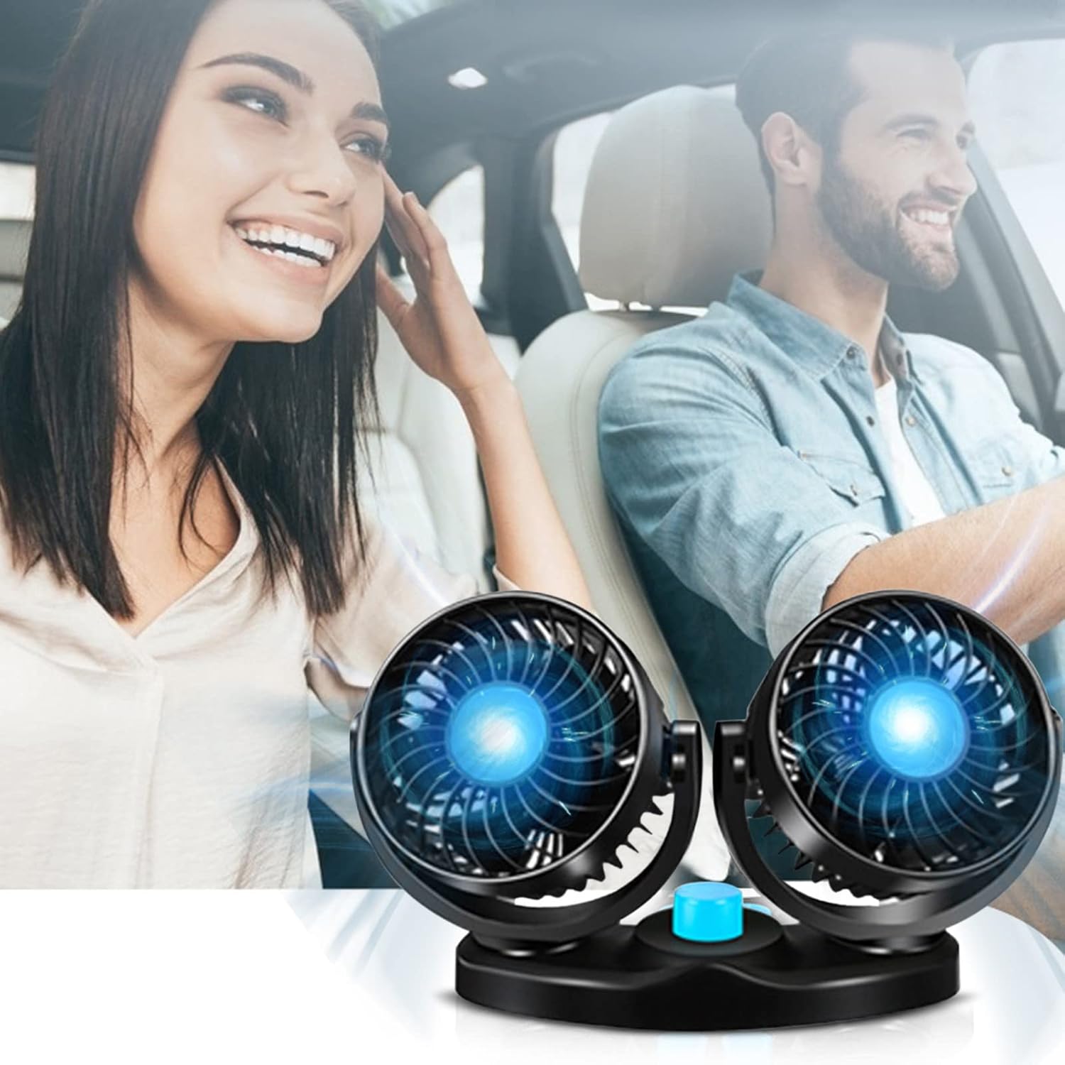 Car Fan, Electric Dual Head 2 Speed 12V Cooling Air Circulator - 360 Degree Rotatable Auto Fan for Sedan SUV/RV/Boat/Auto Veh : Electronics