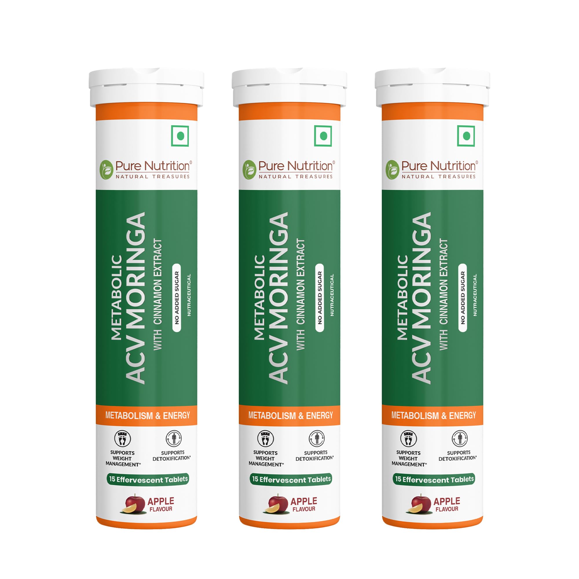 Pure Nutrition Metabolic ACV Moringa - 45 Effervescent Tablets (15 X 3) with Cinnamon | Supports Weight Management, Gut Health & Detoxification | Apple Flavour-picture-12