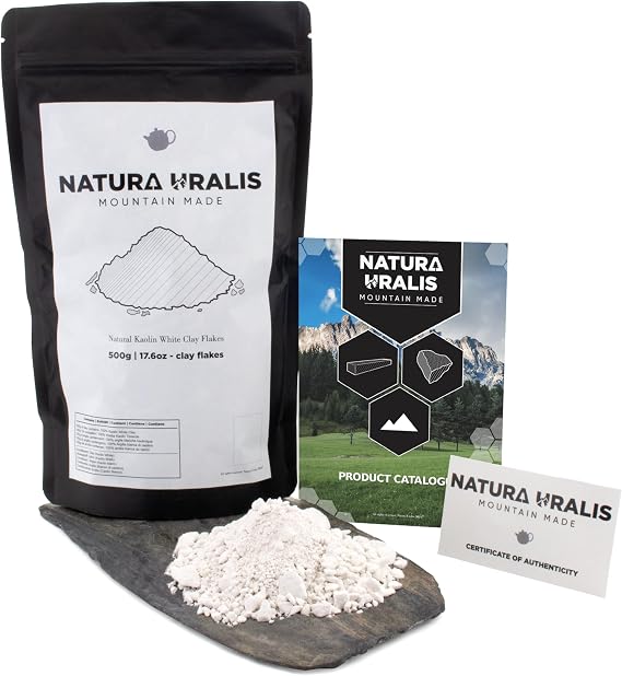 Natura Uralis Kaolin White Clay Flakes | 500g of Natural White Clay, Pure White to Off-White - Amazing Crunch, Satisfying Earthy, Velvety and Firm Texture, ASMR Sensation